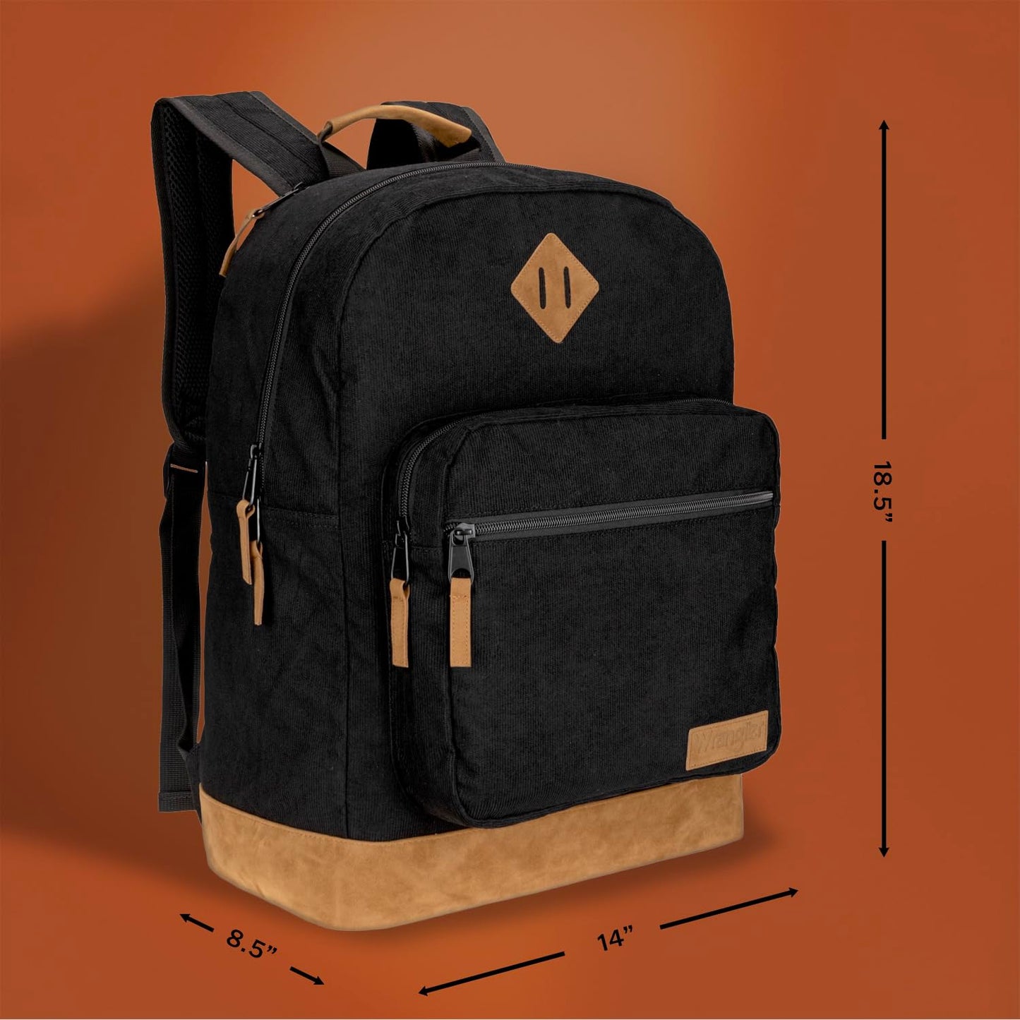 Wrangler Yellowstone Sturdy Backpack for Travel Classic Logo Water Resistant Casual Daypack for Travel with Padded Laptop Notebook Sleeve (Black Corduroy)