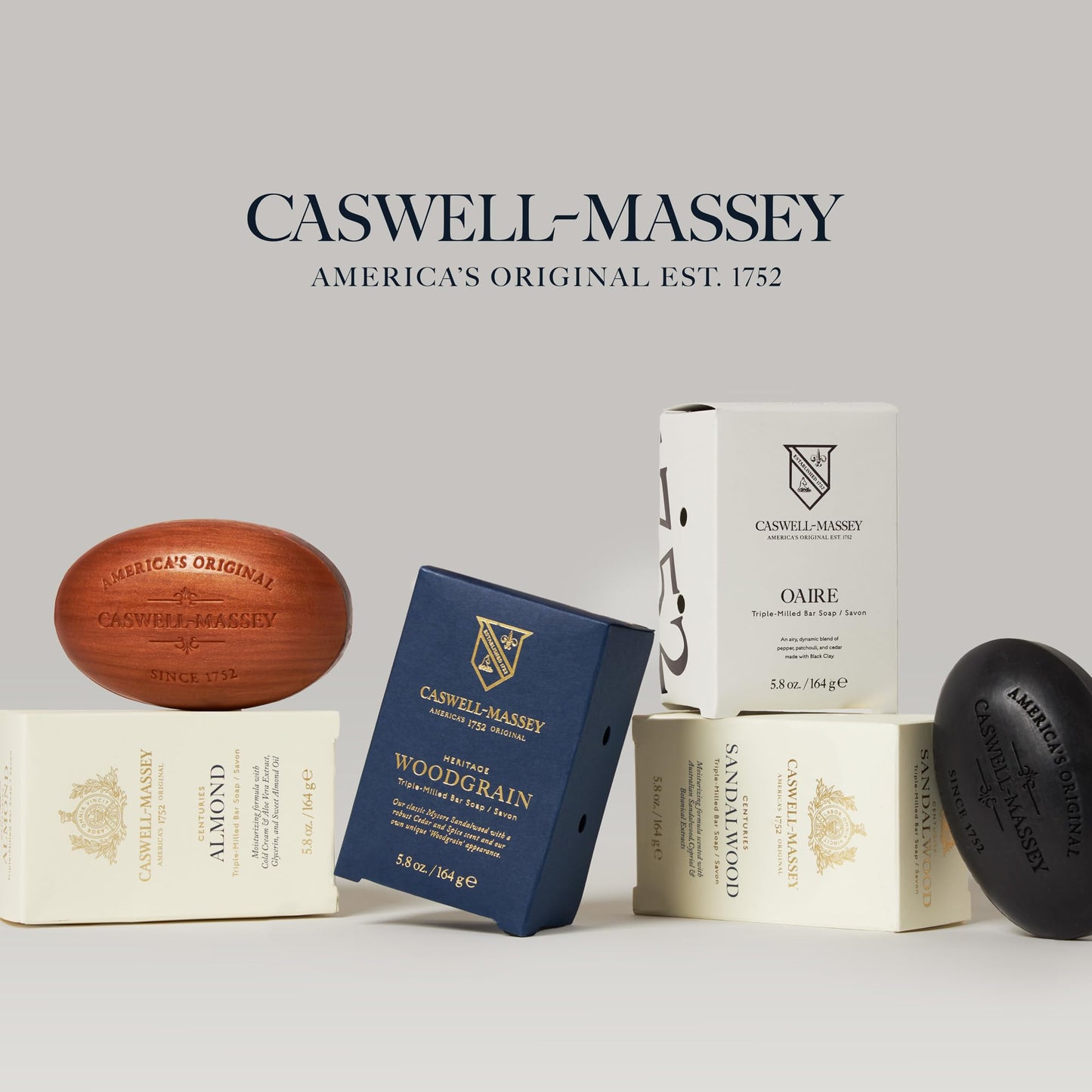 Caswell-Massey Castile Bar Soap, Mens Body Wash, Hand Soap, and Face Wash, Moisturizing Natural Body Soap for Bath or Shower, Woodgrain Sandalwood, Centuries Sandalwood, & 2751, 3 (5.8 oz) Gift Set