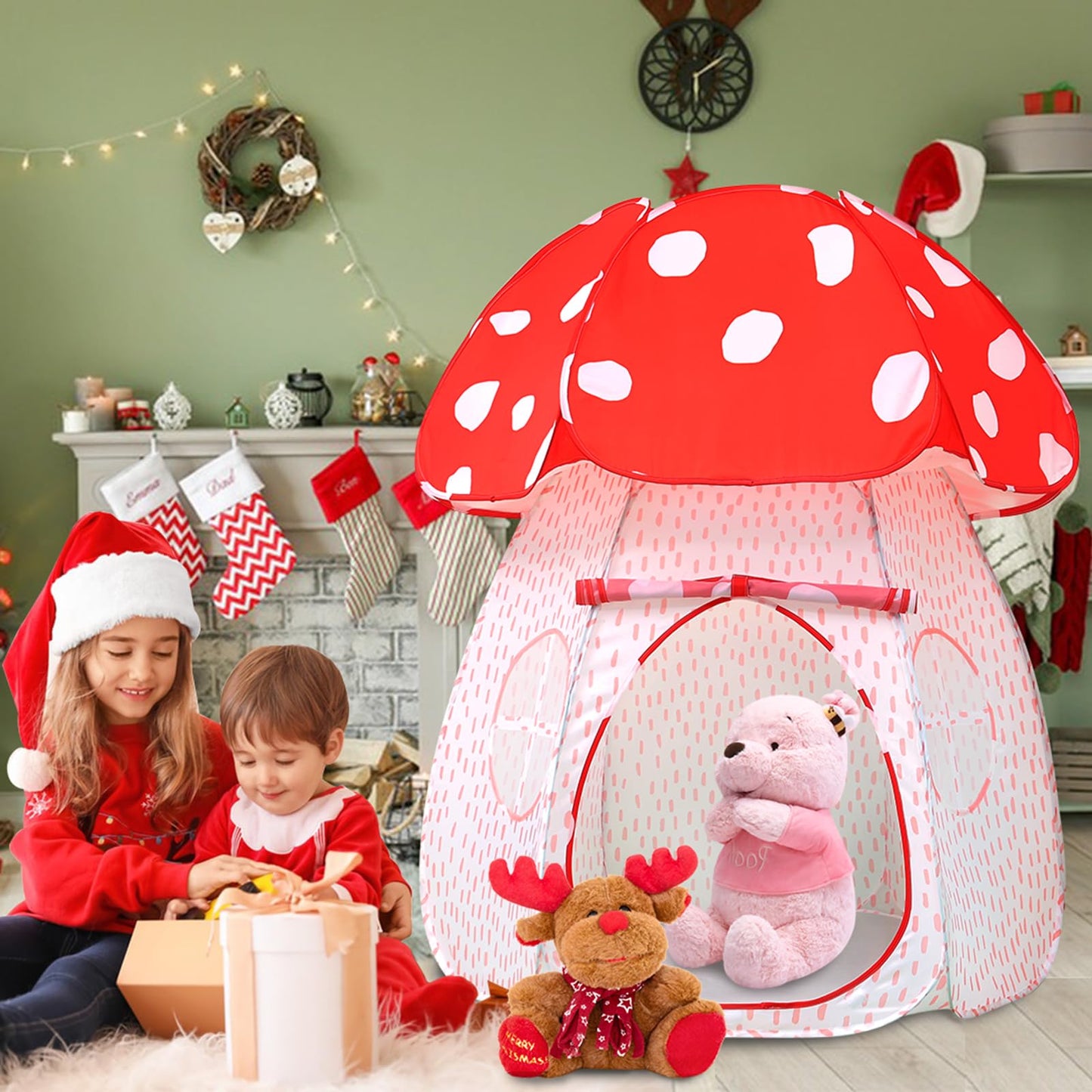 Play Tent for Kids Pop UpTent Indoor Outdoor Boys and Girls Playhouse with Exquisite Design for Imaginative Mushroom Tent by CRAWLBO Patented(RED/Large)
