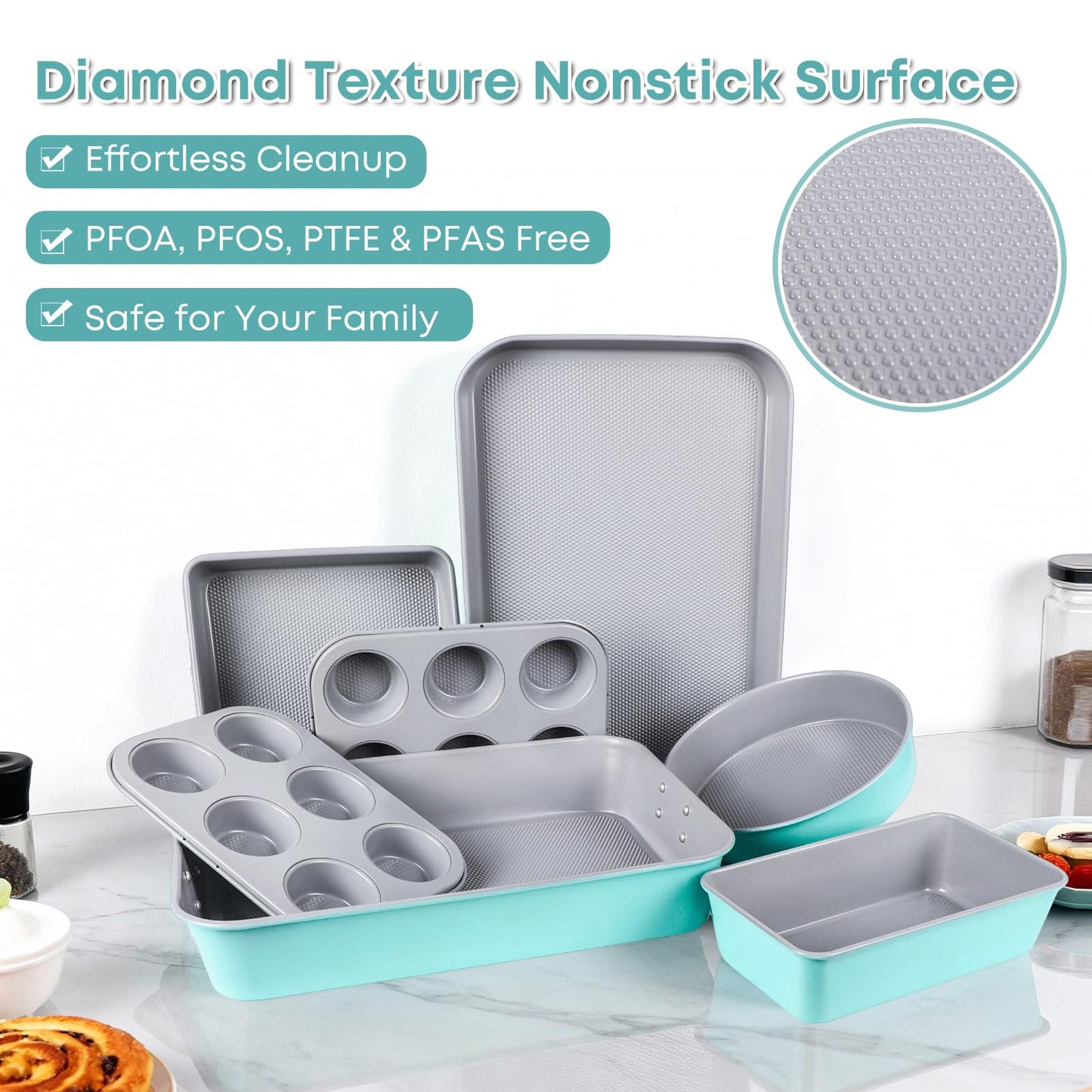 Spmarkt 21-pieces Stackable Nonstick Bakeware Set, PTFE/PFOA/PFOS Free Baking Pans Set with Silicone Cup, Oven Mitt, Complete Kitchen Baking Kit for Cake & Loaf, Cookies, Cupcakes