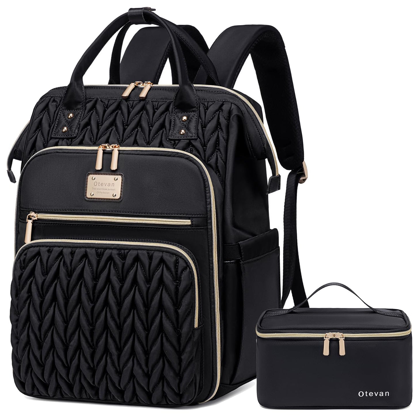 Otevan Lunch Backpack for Women,Work Backpack for Women, 15.6 inch Laptop Backpack with Lunch Bag,Teacher Nurse Insulated Lunchbox Backpack for Women, Black Upgrade, 24009