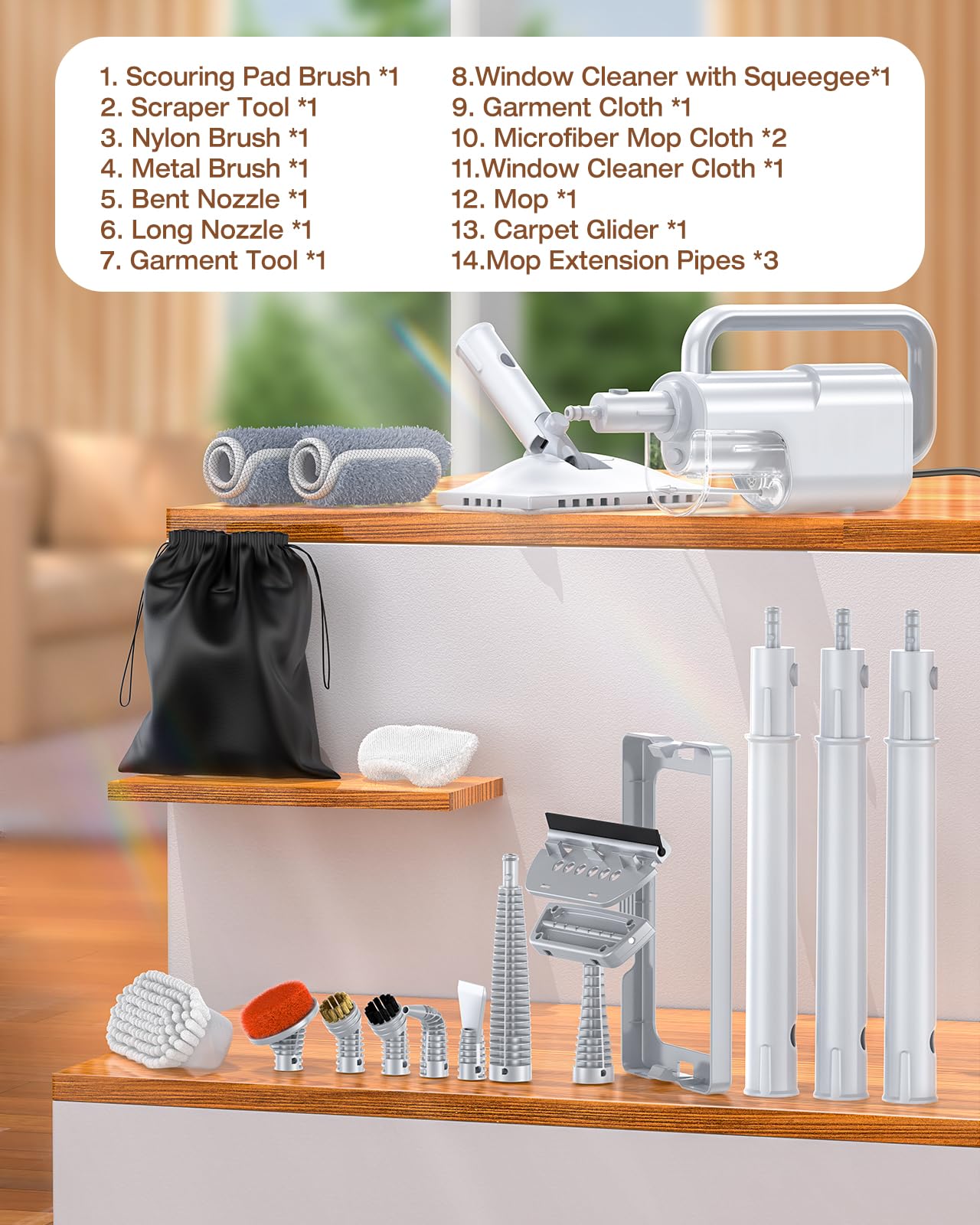 LABIGO 10-in-1 Steam Mop with Detachable Handheld Steamer, 350ml Tank, 10s Heat-Up, 248°F Steam Cleaner, 2-Level Control and Swivel Head for Floors, Carpets, Tiles - Lightweight and Multi-Surface