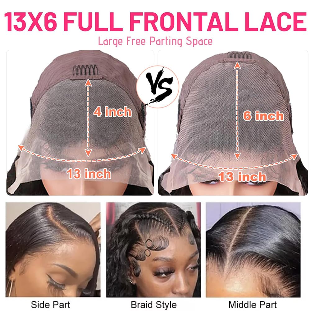 LYILYI 200 density 13x6 Water Wave Lace Front Wigs Human Hair Pre Plucked Glueless Wigs Human Hair Deep Cury HD Transparent 13x6 Full Lace Frontal Wigs Brazilian Virgin Hair Wigs Natural Black 28inch