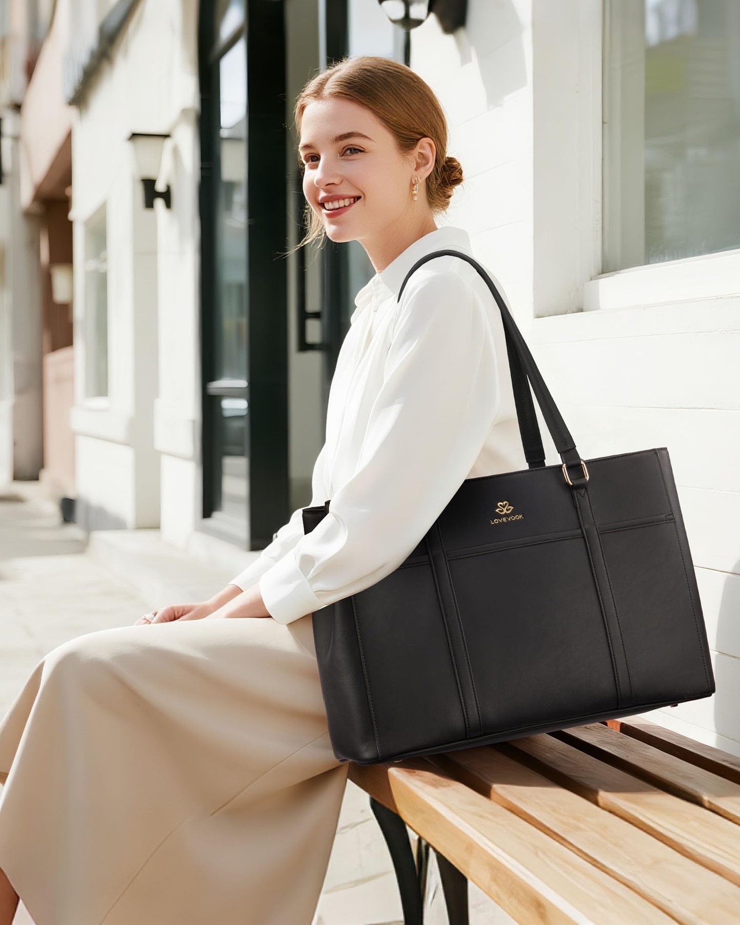 LOVEVOOK Lunch Bag for Women, Leather Work Laptop Tote Bag with Insulated Lunch Compartment&Cup Holder, 15.6 Inch 2 in 1 Lunch Tote for Business, Teacher, Nurse, Office, College, Casual