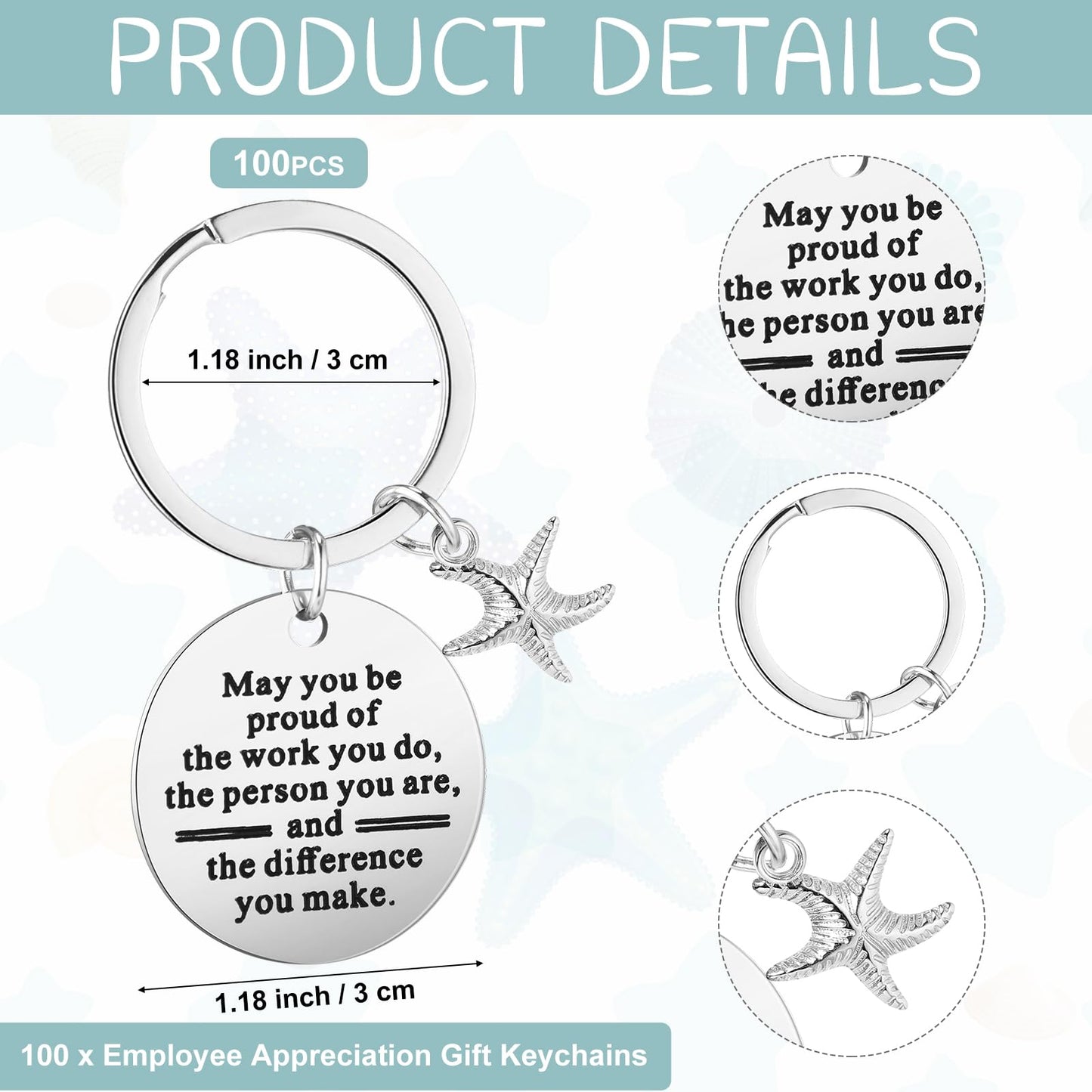 Huquary 100 Sets Starfish Story Gifts You Make a Difference Keychains with Cards Appreciation Gifts for Coworkers Employee Office