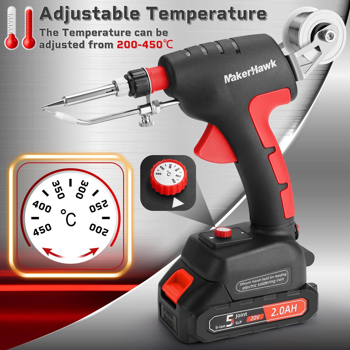 Cordless Soldering Iron Welding Kit - 60W 200-450℃ Adjustable Temperature One-handed Welding Iron With 20V Battery Automatic Soldering Gun Solder Tools for Electronic Repair Soldering Circuit Board