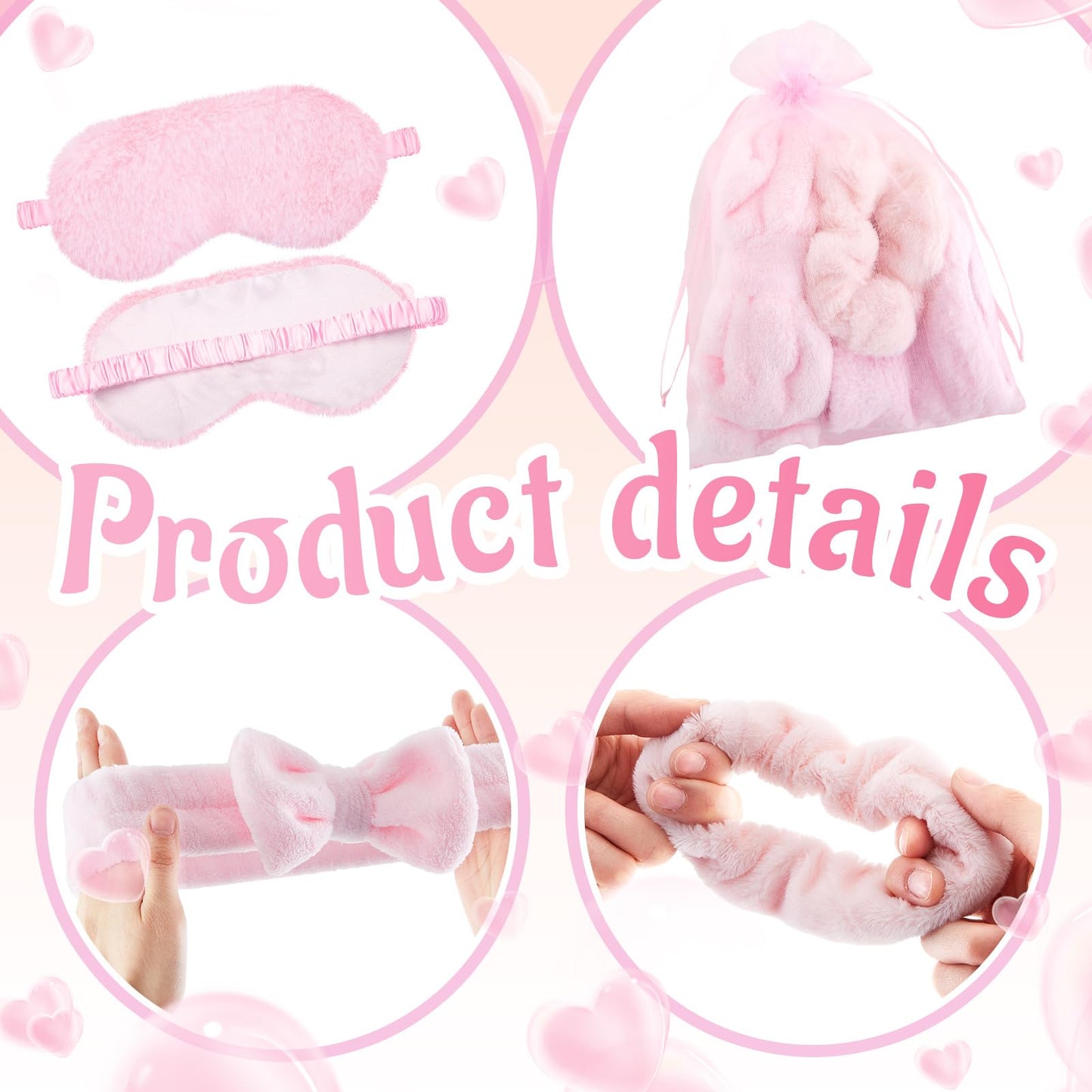 Fanfanwin 36 Pcs Sleepover Party Supplies 6 Throw Blanket 6 Spa Headband 6 Heart Pillows 6 Scrunchies 6 Sleep Eye Mask 6 Organza Bag for Spa Slumber Party Favors Supplies (Pink)