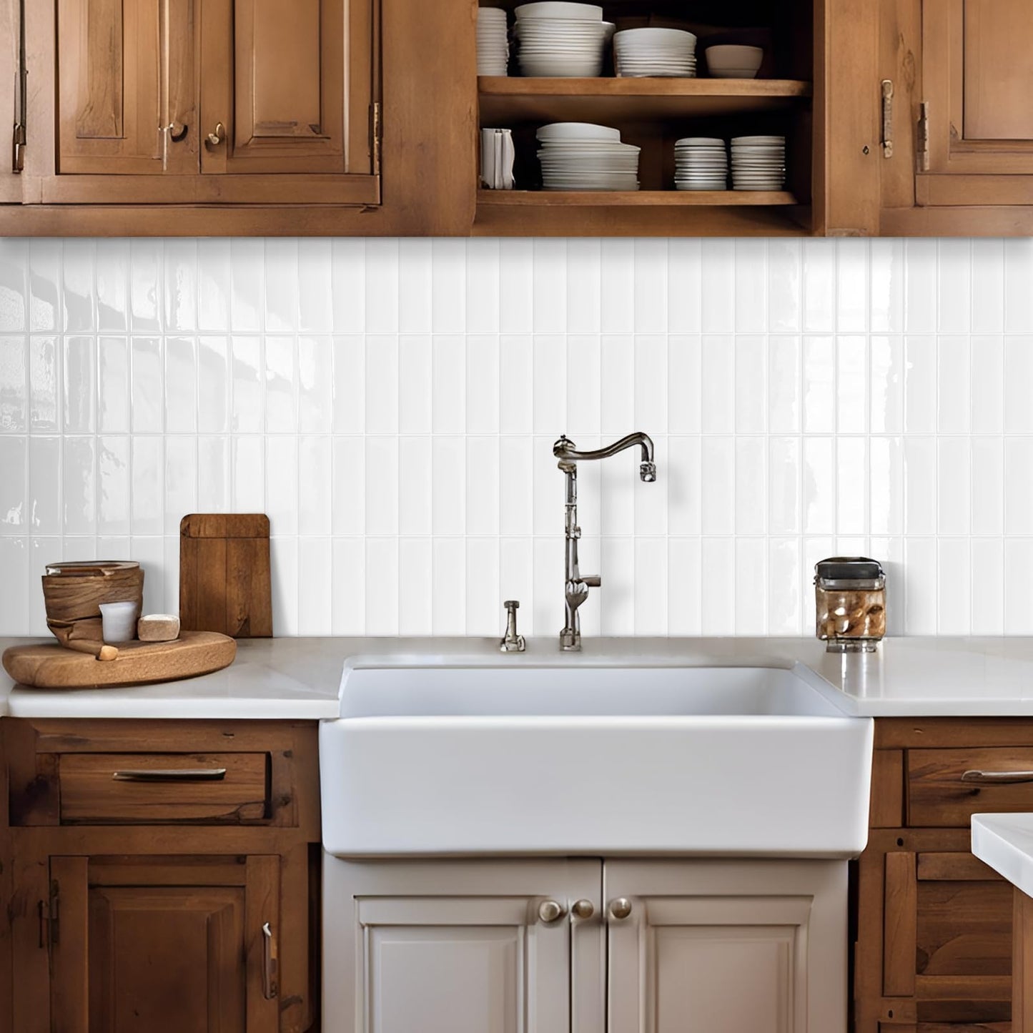 Tiwoos Plain White Peel and Stick Backsplash Tile Rectangle Subway Self Adhesive Wall Tiles for Kitchen (10-Sheet,12"x12")