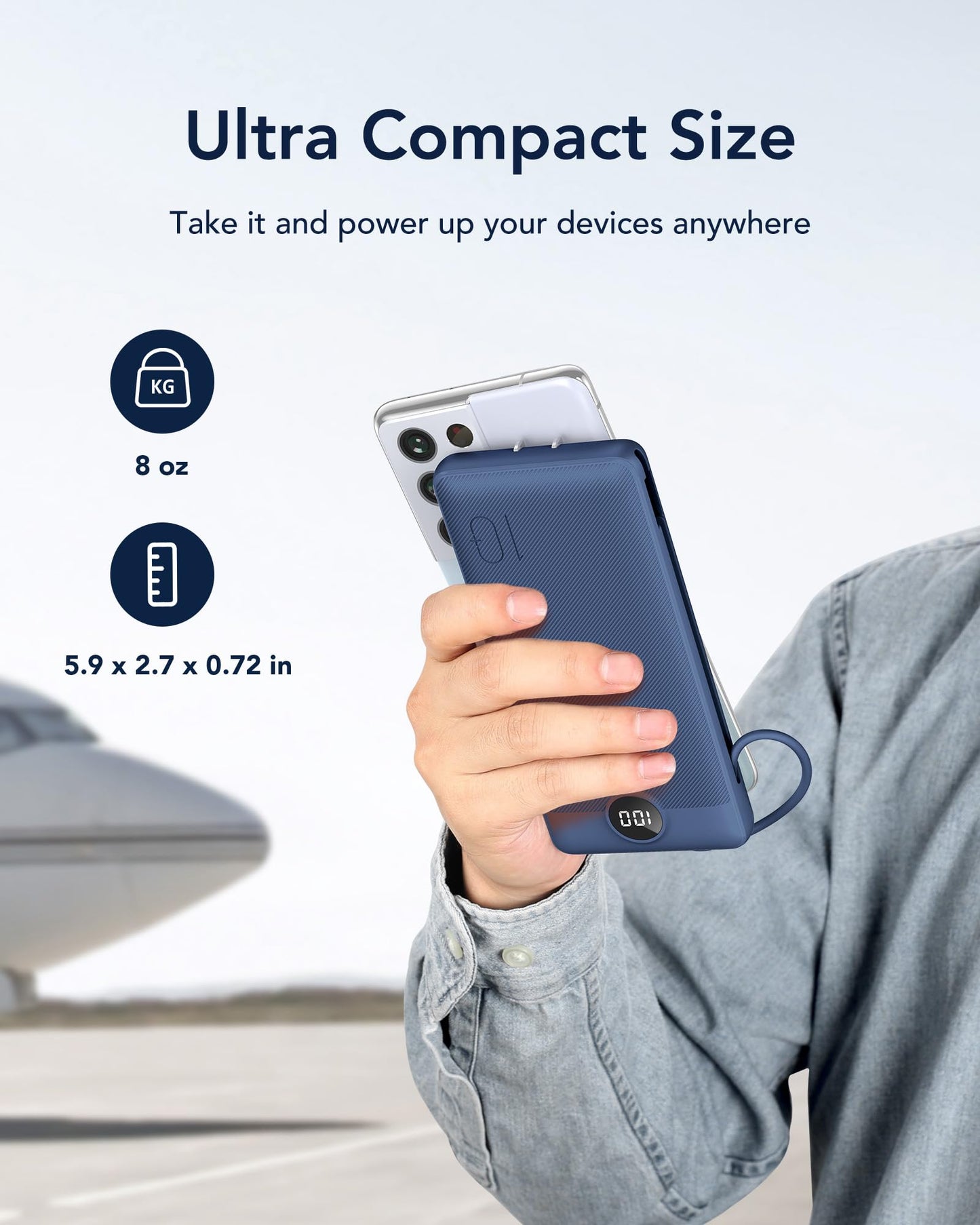 VEGER Portable Charger for iPhone with Built in Cables and Wall Plug, 10000mah Slim Fast Charging USB C Power Bank, Travel Essential Battery Pack Compatible with iPhone, iPad, Samsung etc(Navy)