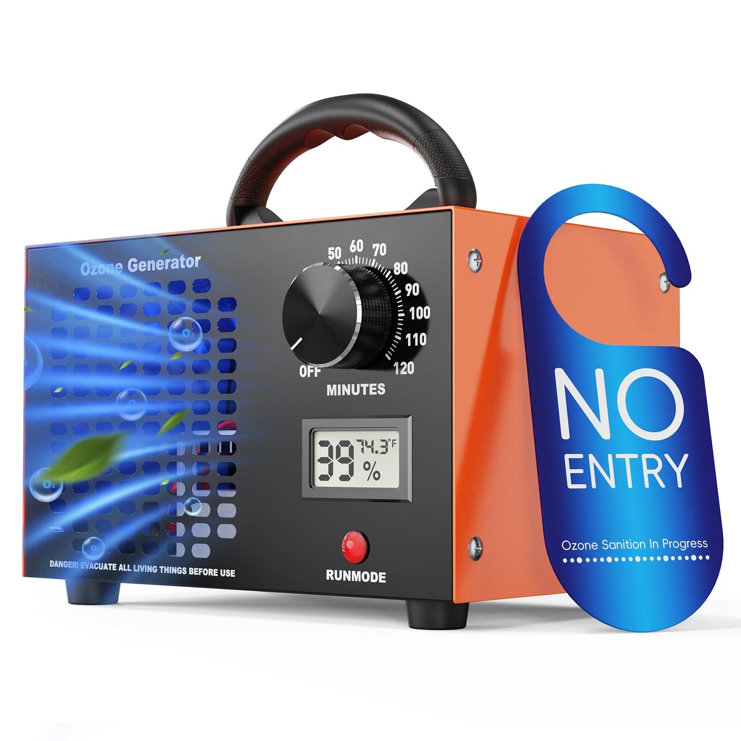 Ozone Generator - 120,000 mg/h Ozone Generator for Large Spaces up to 5000 Sq.Ft, Air Purifier with Temp & Humidity Display, 120-Min Timer, Ozone Machine for Cars, Homes, Hotels, Kitchens & Pet Areas