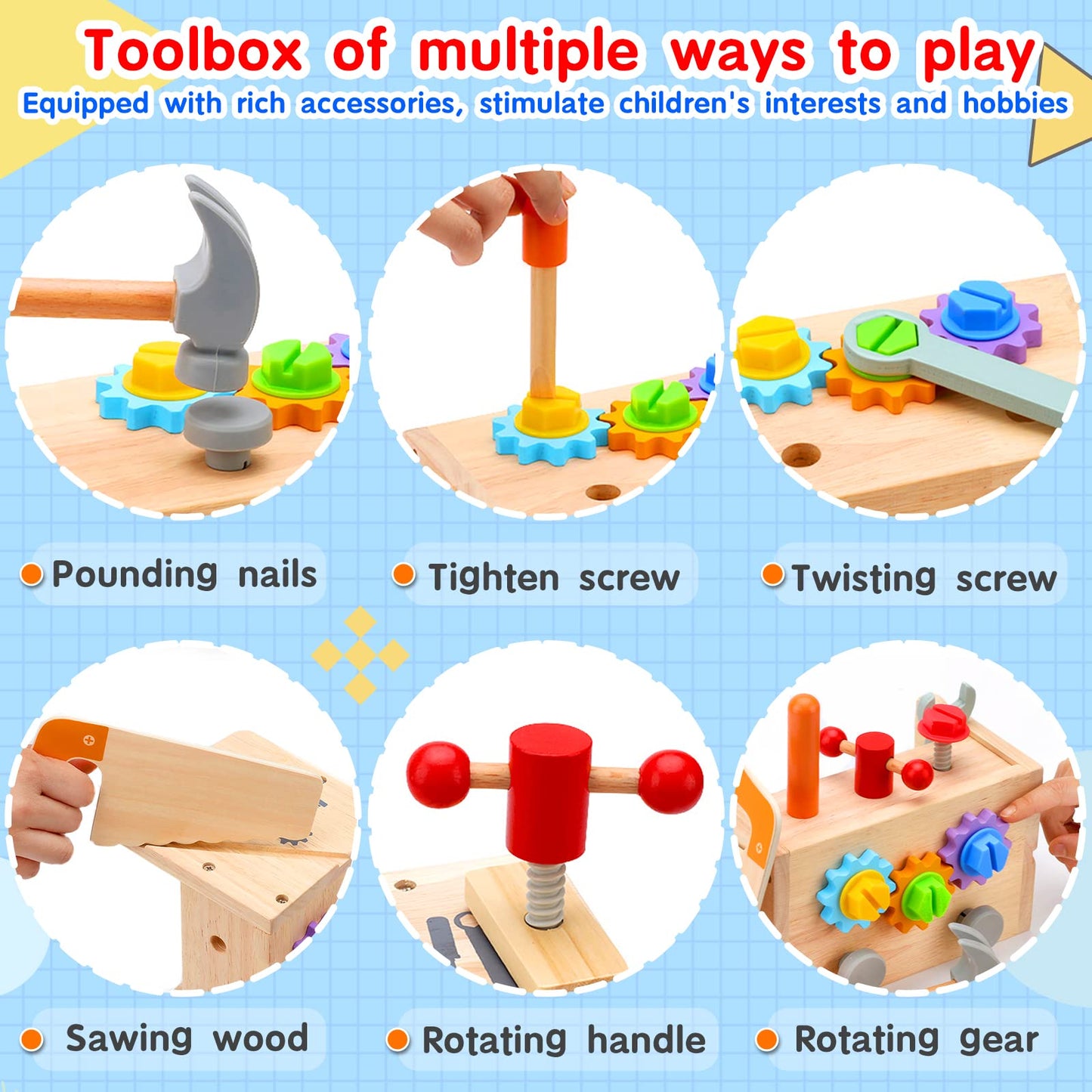 Mgtfbg - Kids Tool Set, 29 Pieces Wooden Tools for Toddlers with Box, Montessori STEM Educational Building Toy for 2 3 4 5 6 Year Old Boys Girls Boys Girls Boys Girls Kids Children Toys