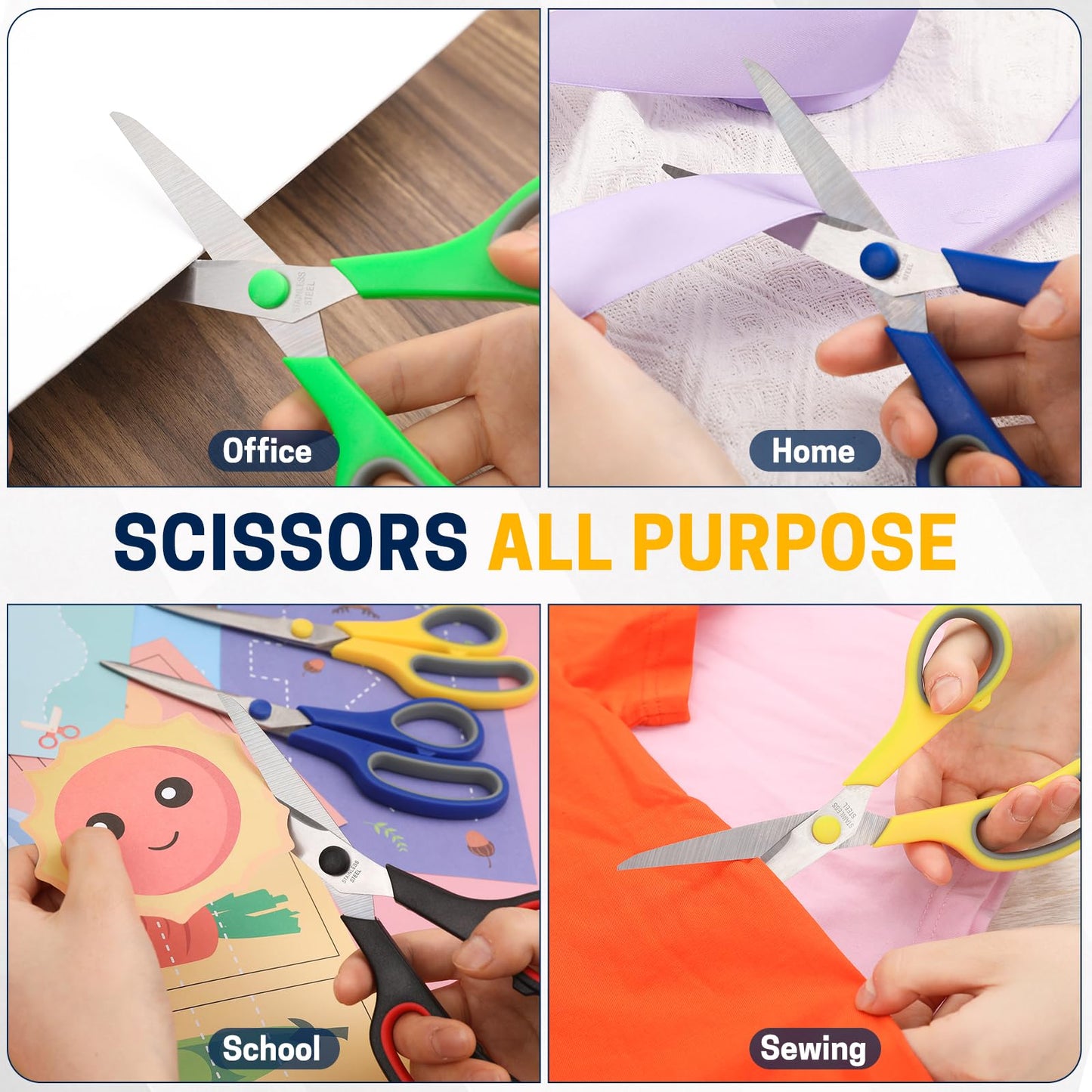 BURVAGY 8" Multipurpose Scissor Bulk 48 Pack, Comfort Grip Handles Ultra Sharp Blade Shears Stainless Steel Scissors for Office Home, All Purpose Scissors