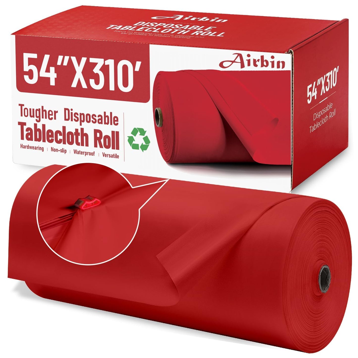 Plastic Table Cloth, 310 Ft X 54 in Disposable Tablecloth Red Tablecloth Premium PEVA Plastic Table Cloth Disposable with Any Cut Sliding Cutters for Picnics, Parties, Birthdays, Festivals