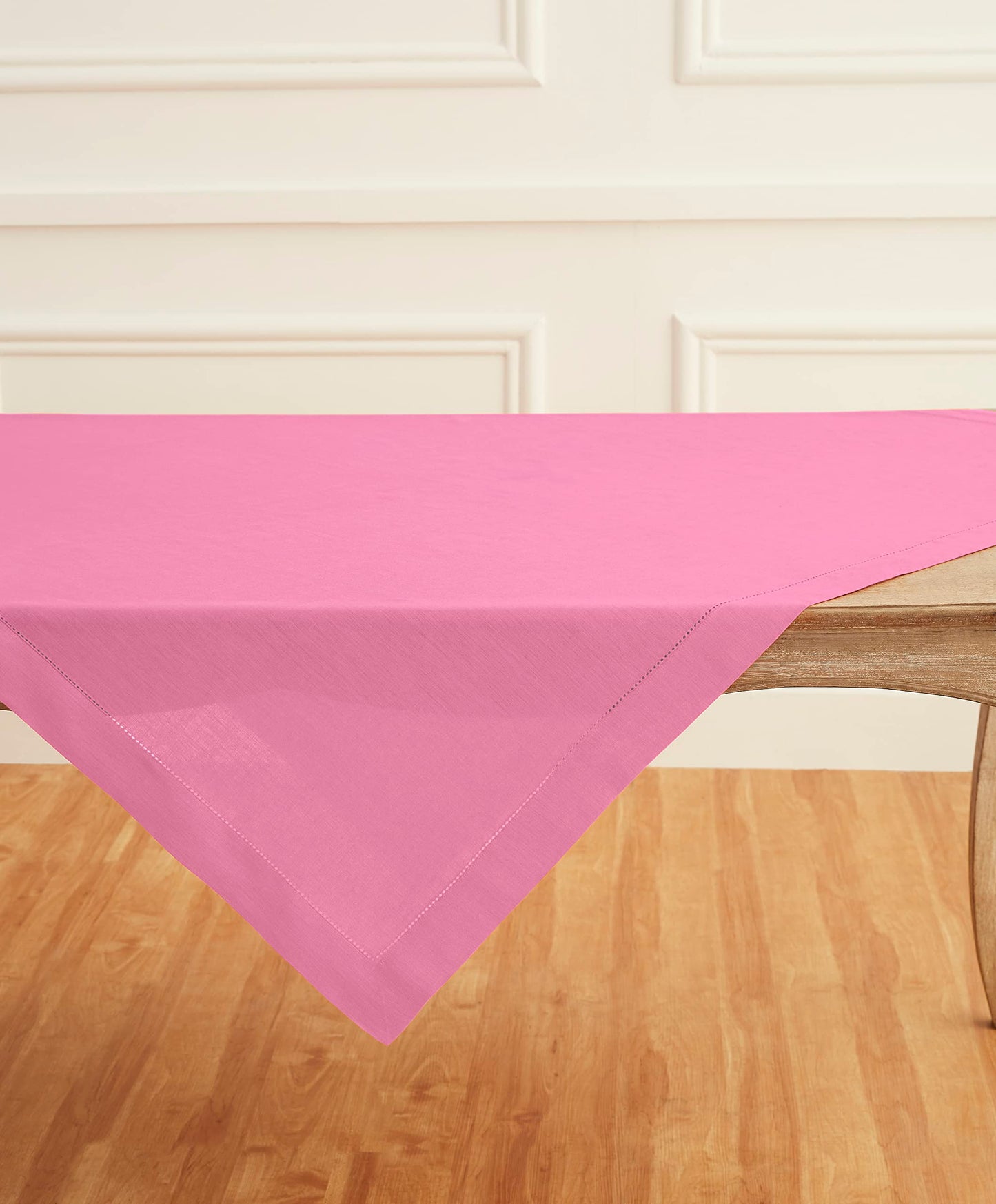 Solino Home Square Linen Tablecloth 52 x 52 Inch - 100% Pure Linen Flamingo Pink Table Throw - Classic Hemstitch, Machine Washable Table Cloth for Summer
