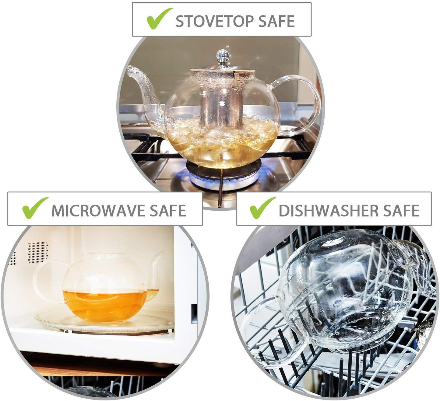 Kitchen Kite Glass Teapot Set with 4 Double Wall Teacups & Removable Stainless Steel Infuser - Microwave Dishwasher Safe Clear Blooming Loose Leaf Teas, Tea Maker Gift