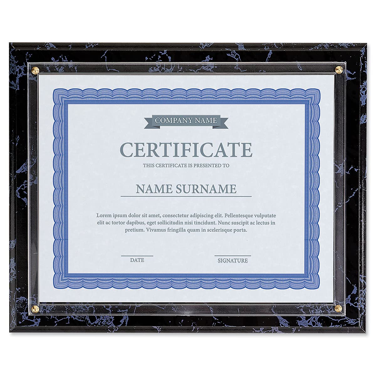 Fine Stationery Black Marble Award Plaque - Slide-In 8.5x11 Certificate or Diploma, Wall Frame