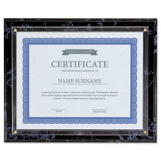 Fine Stationery Black Marble Award Plaque - Slide-In 8.5x11 Certificate or Diploma, Wall Frame