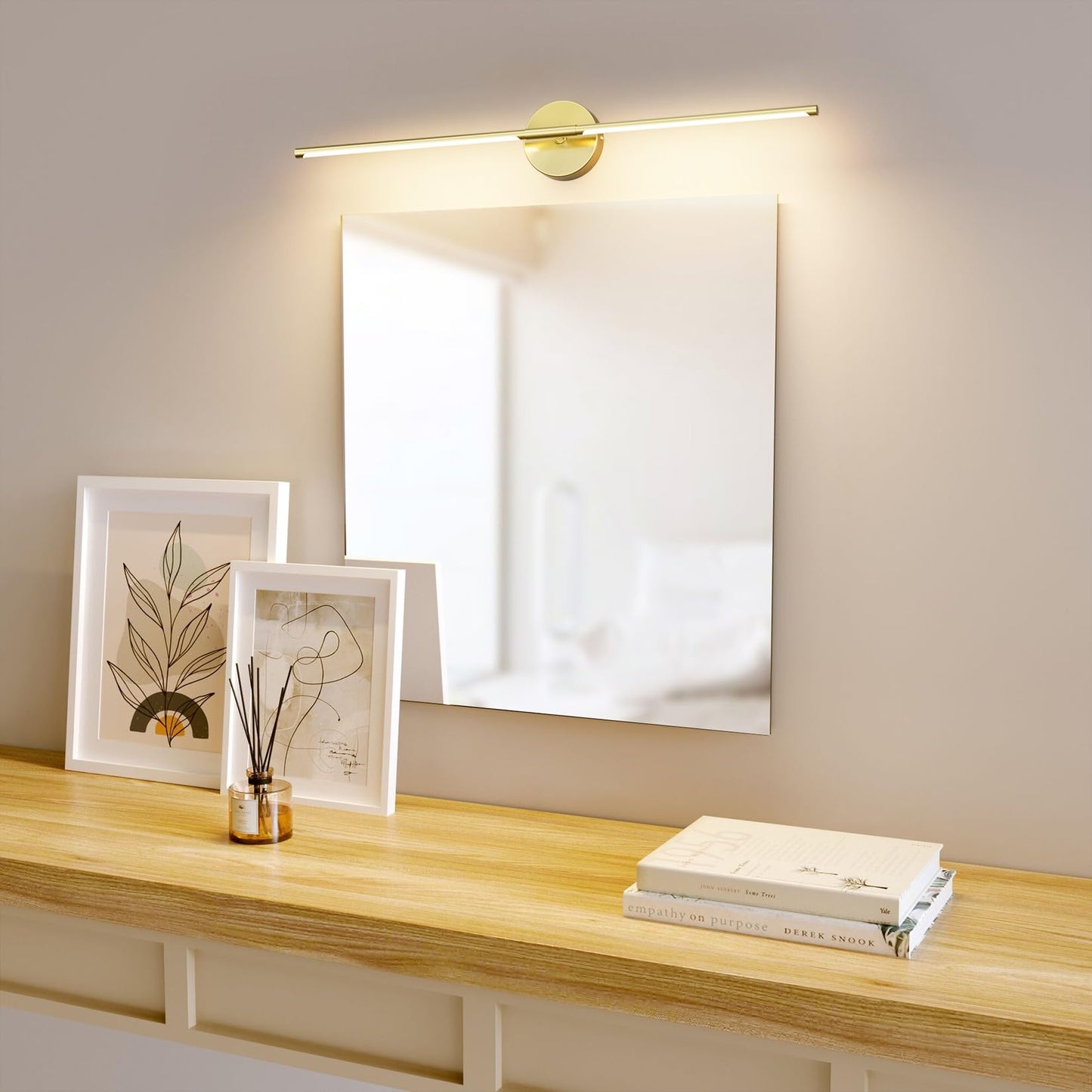 Coinmit Modern Wall Sconce for Bathroom 33In Gold Vanity Light Fixture Hardwired 3000K Bathroom Sconce 360° Rotate Warm Light for Bedroom