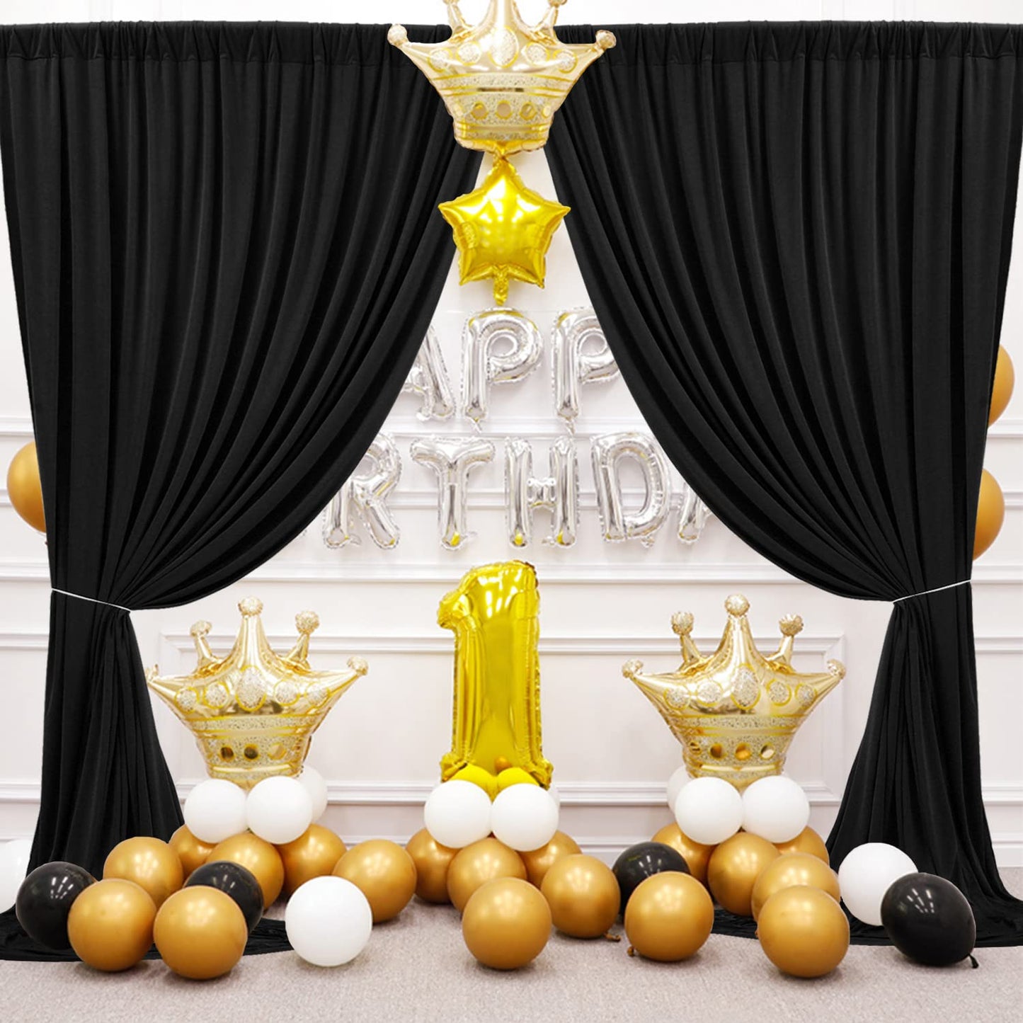30 ft x 10 ft Wrinkle Free Black Backdrop Curtain for Parties, 6 Panels 10ft Polyester Black Photo Backdrop Drapes for Graduation Birthday Wedding Party Stage Curtains, Thick Bulk Background Curtains