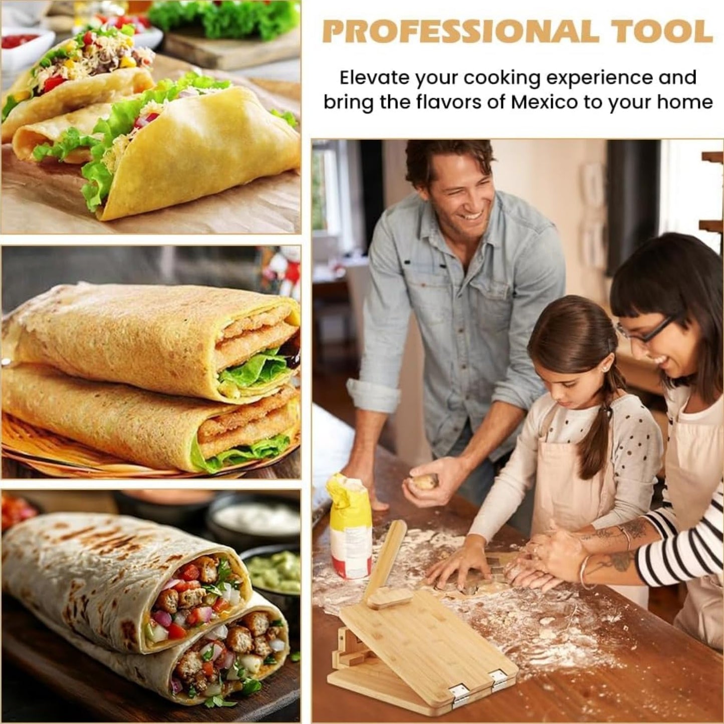 10 Inch Square Bamboo Tortilla Press Set with 60 Pc Parchment Paper, Heavy Duty Tortillera for Mexican Tacos, Roti, Burrito & Patacones