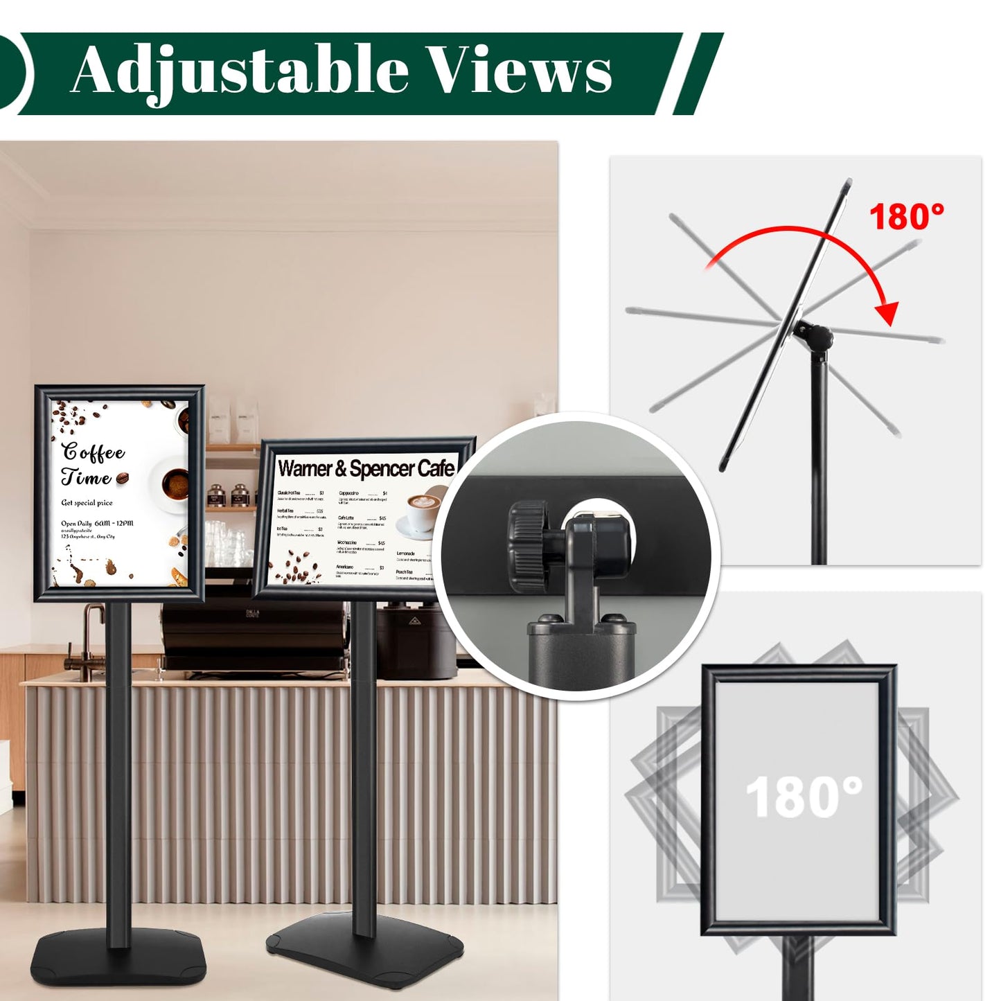 Heavy Duty Pedestal Sign Holder for Display, 8.5 x 11 inches Adjustable Floor Standing Sign Holder with Weighted Base , Vertical and Horizontal View Sign Stand for Indoor/Outdoor Advertising，Black