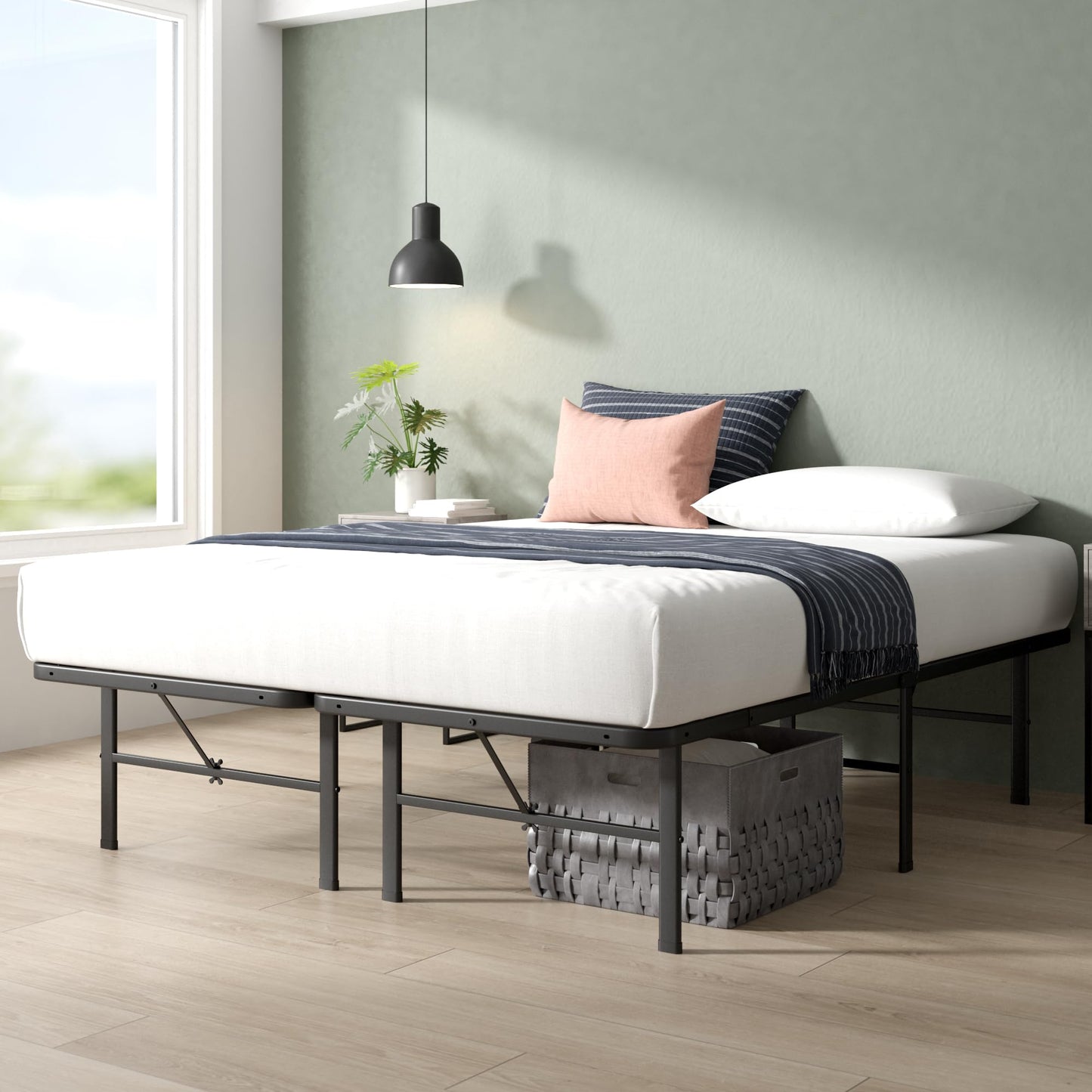 Zinus Rumi 14in Queen Metal Bed Frame, Quick Assembly SmartBase® Mattress Foundation, Heavy Duty Sturdy Steel with No Box Spring Needed, Eco-Friendly Packaging, Black