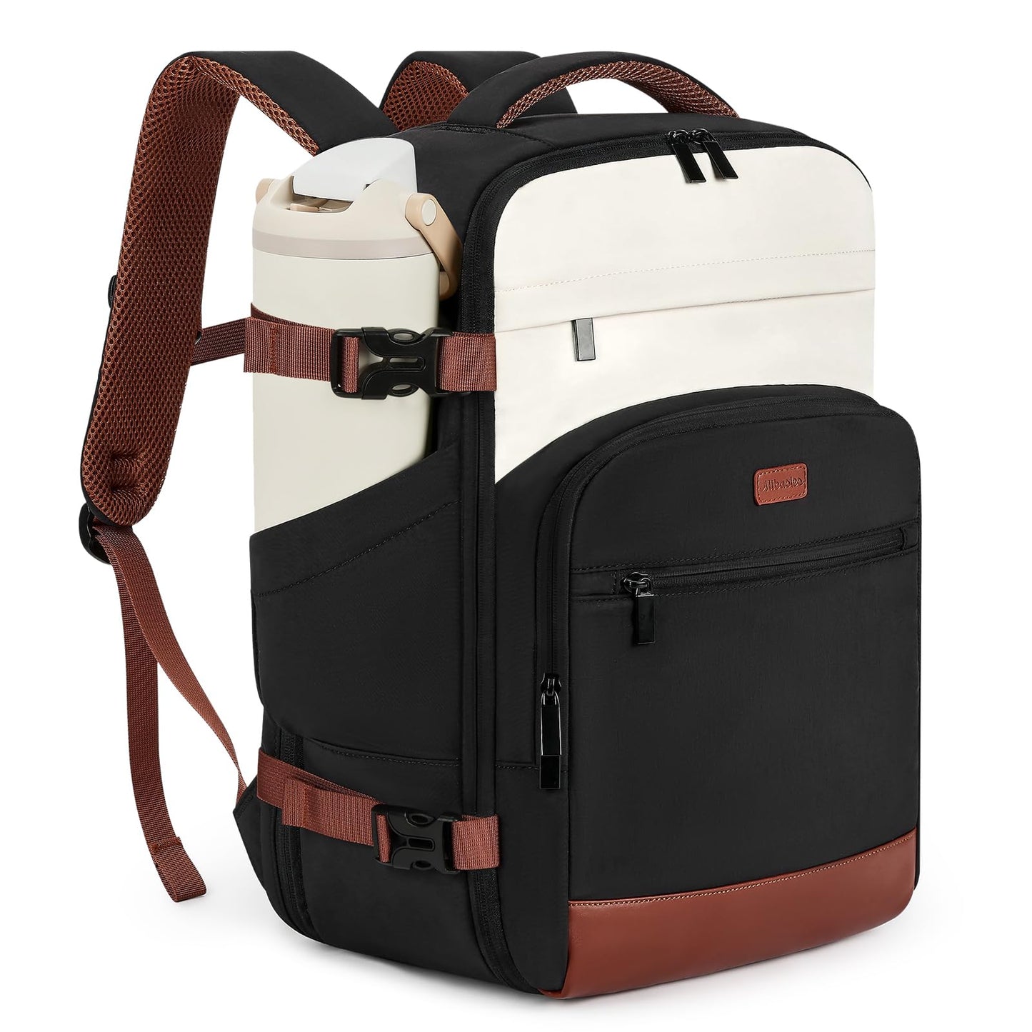 mibasies 30L Travel Backpack for Women & Men: Flight Approved Carry On Backpack, TSA Personal Item Bag with Water Bottle Pocket, Weekender Essentials Backpacks fits 15.6" Laptop - Black White Brown