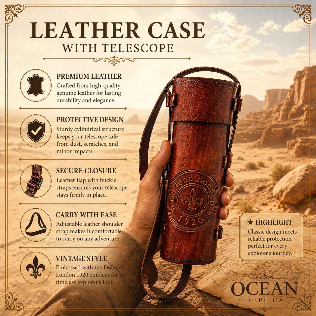 OCEAN REPLICAS 16 inches Antique Commando Telescope/Spyglass Replica in Leather Box