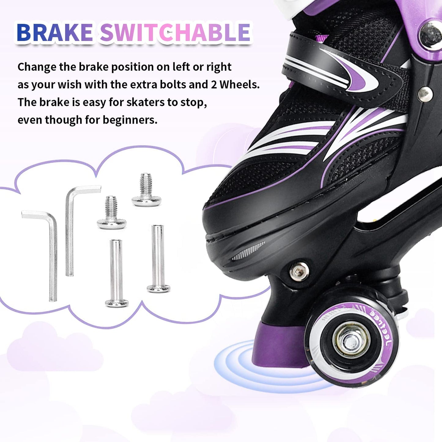 Rainbow Unicorn 4 Size Adjustable Light up Roller Skates for Girls Boys for Kids，All 8 Wheels of Girl's Skates Shine,Safe and Fun for Kids