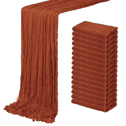 16 Pack Terracotta Cheesecloth Table Runner 20 x 120 inch Gauze Table Runners 10 FT Long,Semi Sheer Cheese Cloth Fabric Table Runner Bulk for Wedding,Party,Baby Shower,Bridal Shower Decoration