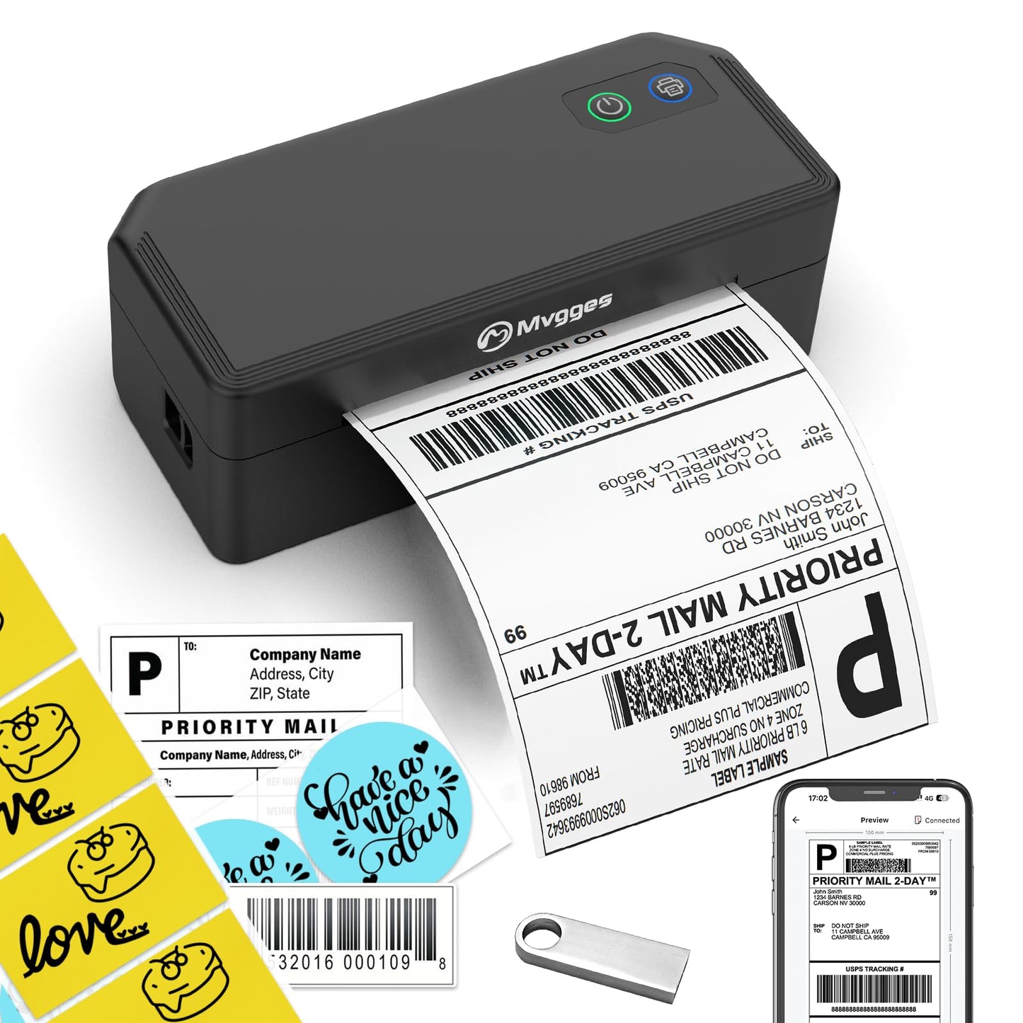 Mvgges Shipping Label Printer,Bluetooth 4x6 Thermal Label Printer for Small Business Office or Home, Compatible with Android, iOS, Windows and Mac, Widely Used for Amazon,Ebay,USPS,Etsy