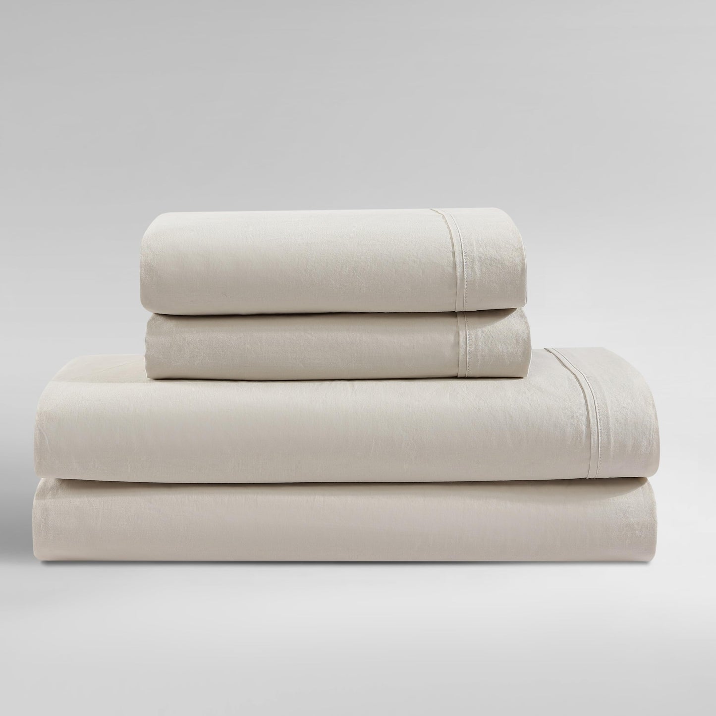 Calvin Klein - Queen Sheet Set with Fitted Sheet & Pillowcases, 100% Cotton Percale Bedding, Crisp & Cool, Deep Pocket, Washed Percale Light Beige