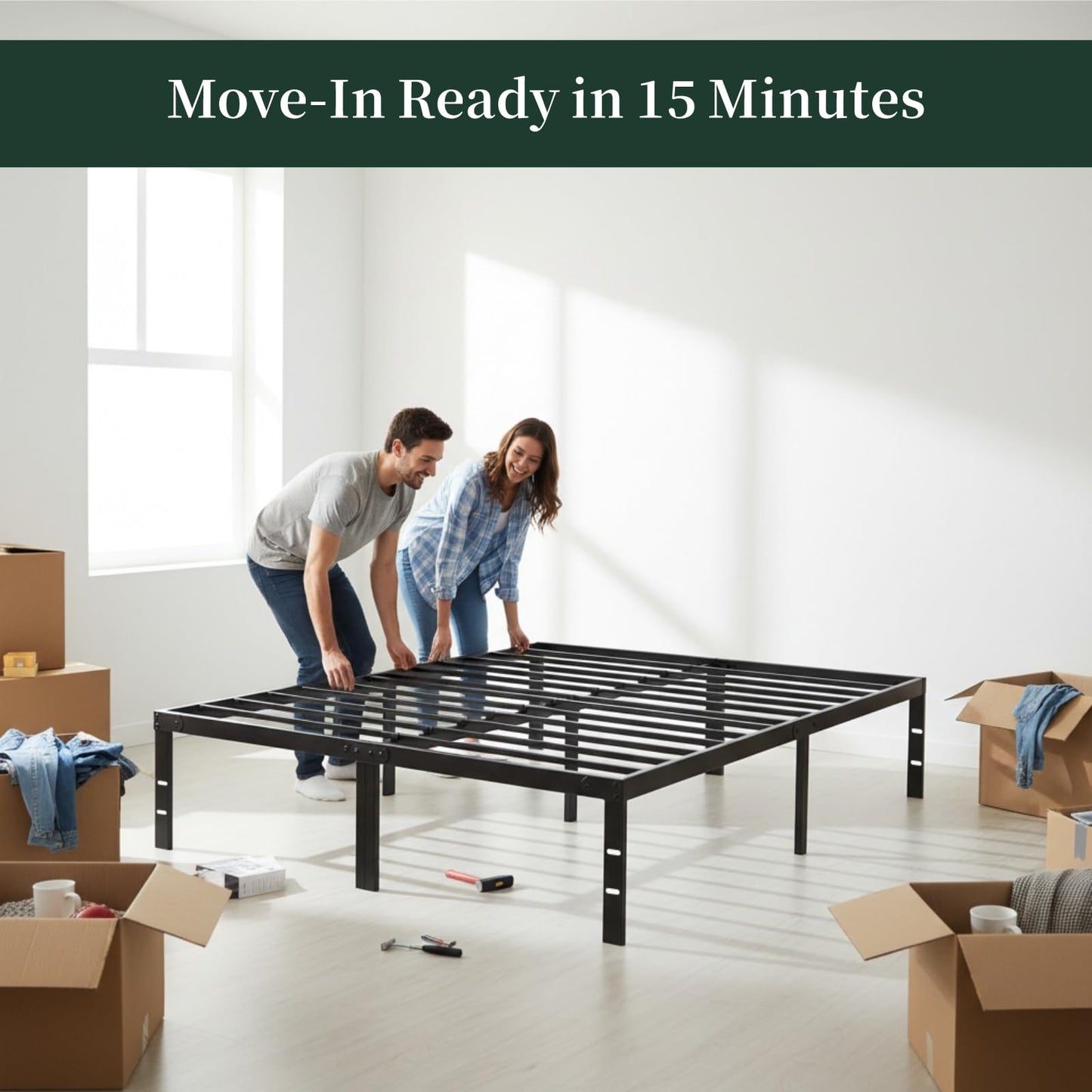 Full Size Bed Frame, 14 Inch Metal Platform Bed Frames with Heavy Duty Steel Slat Support, No Box Spring Needed, Easy Assembly, Under Bed Storage