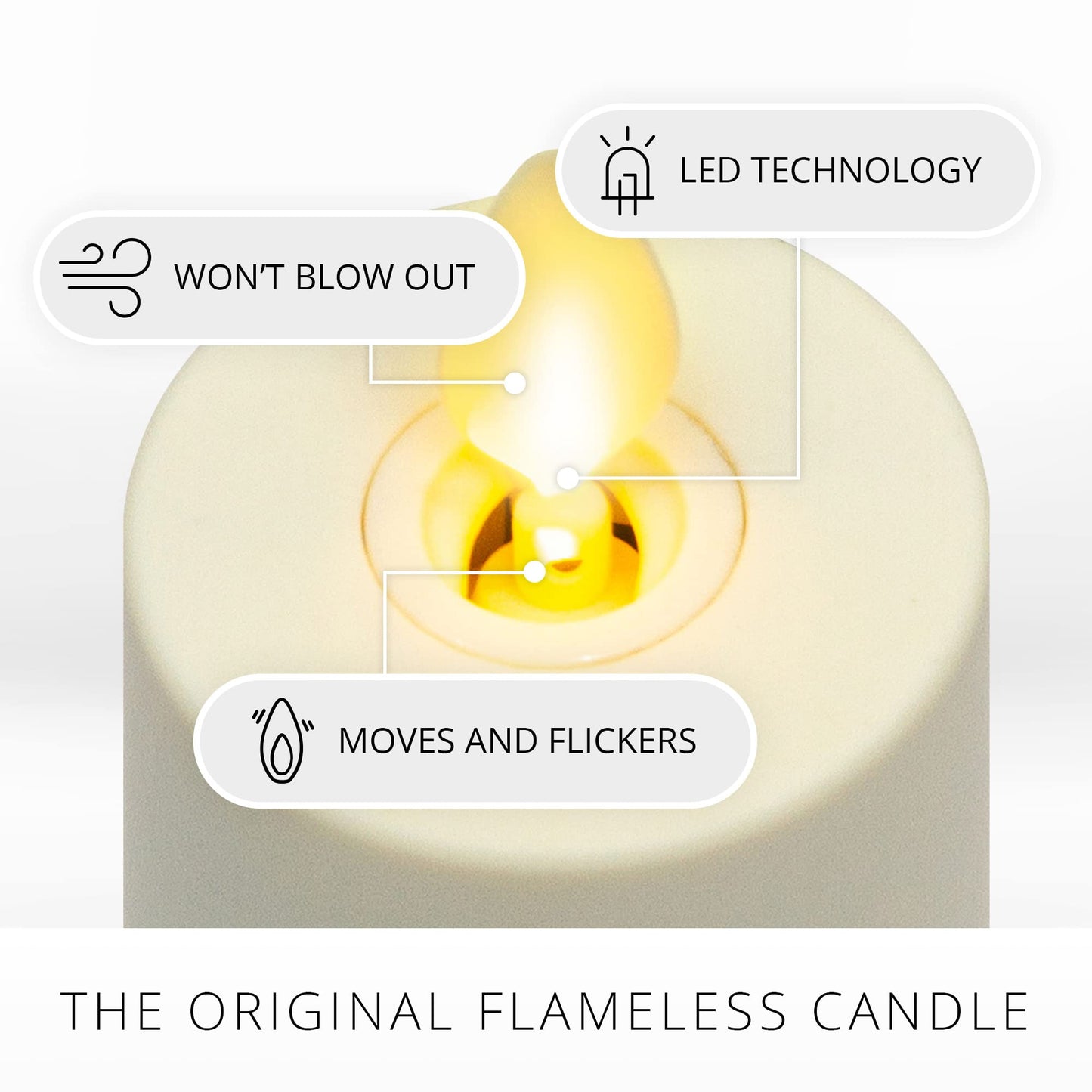 Luminara Outdoor Votive Flameless LED Candle, Set of 2 Ivory 1.5" x 4", Moving Flame Battery Operated Timer Remote Ready IPX4 Matte Plastic Finish