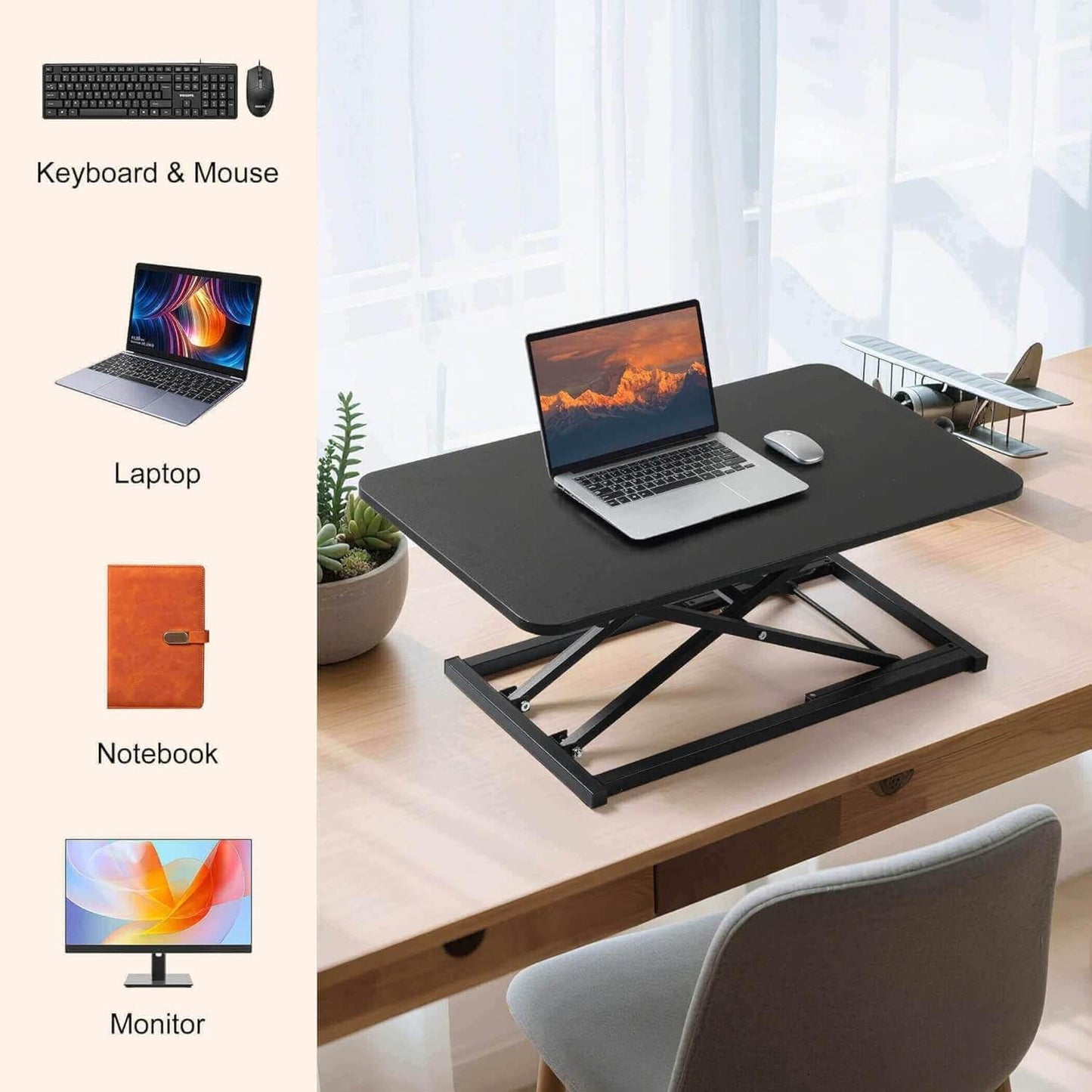 Rxrpexjke Height Adjustable Standing Desk Converter,Keyboard Riser for Stand Up Desk Riser,Computer Keyboard Stand for Desktop,Computer Workstations Home Office Portable Table Black Size 23.6 Inch