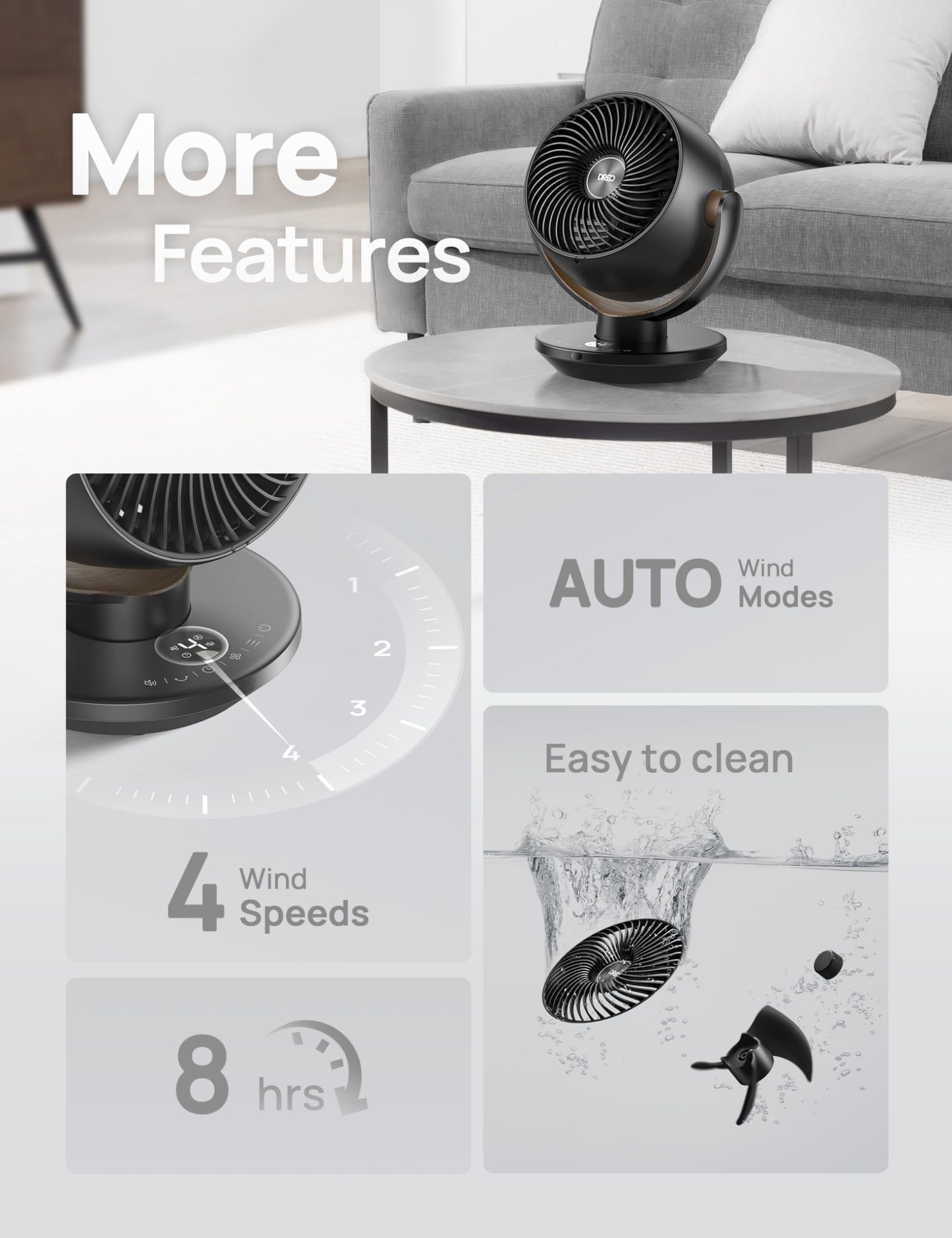 Dreo Fan for Bedroom, Desk Air Circulator Fan with Remote, 11 Inch Table Fans for Whole Room, 60ft Powerful Airflow, 120° Vertical Manual +90° Oscillating, 4 Speeds, 8H Timer, Quiet Fan, Home