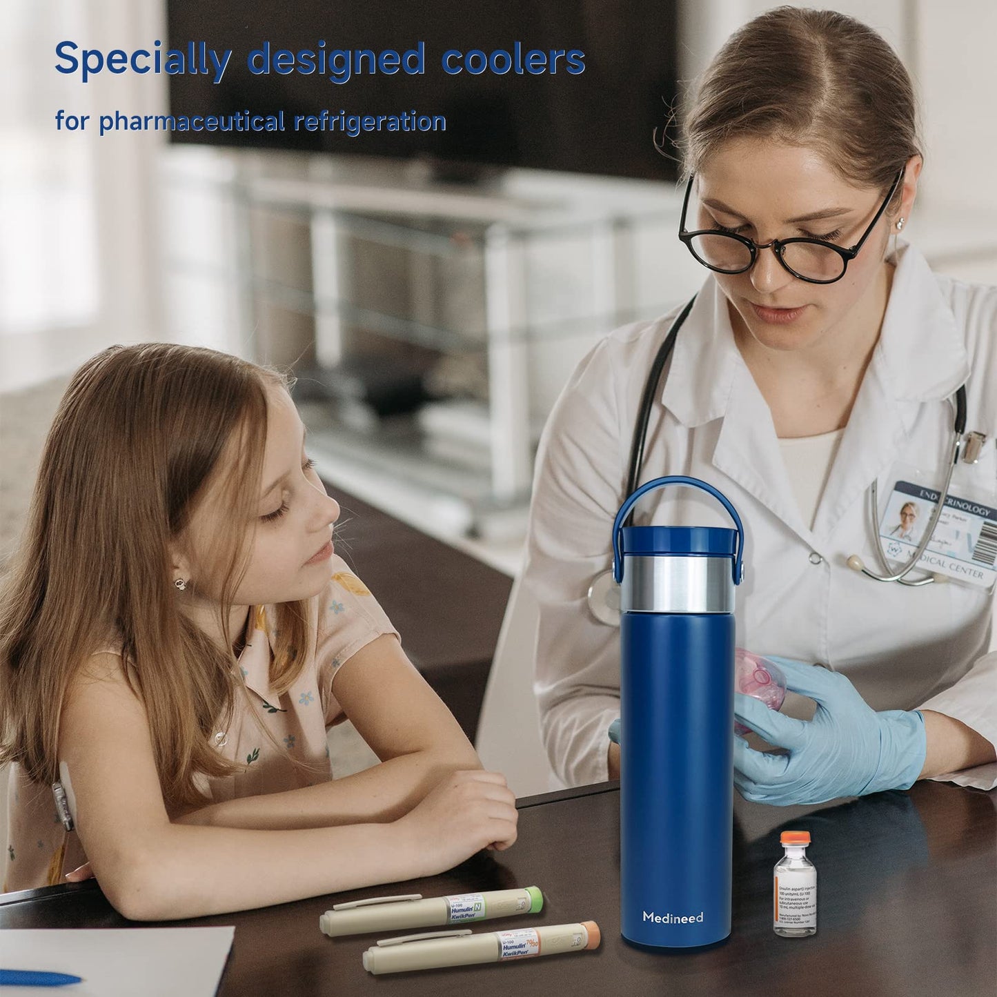 MEDINEED Insulin Cooler Travel Case, 60H 3 Pens Diabetes Travel Case Travel Medicine Organizer, Medication Cooler for Travel Diabetes Care, Travel Medicine Kit with TSA Approved Ice Packs (Blue)