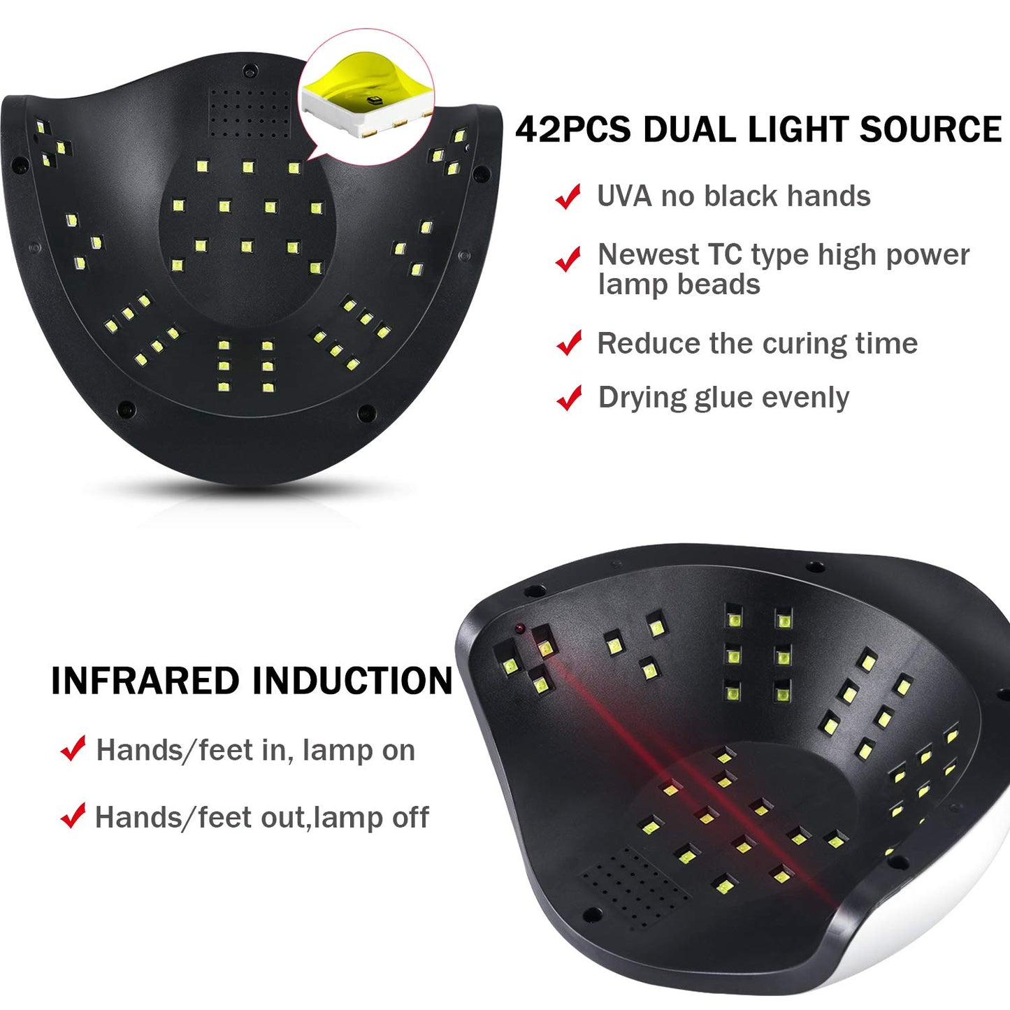 Sunrich UV Gel Nail Lamp 120W LED Nail Light Fast Dryer for Gel Polish Curing with 4 Timers Portable Handle Large Space Automatic Sensor (White)