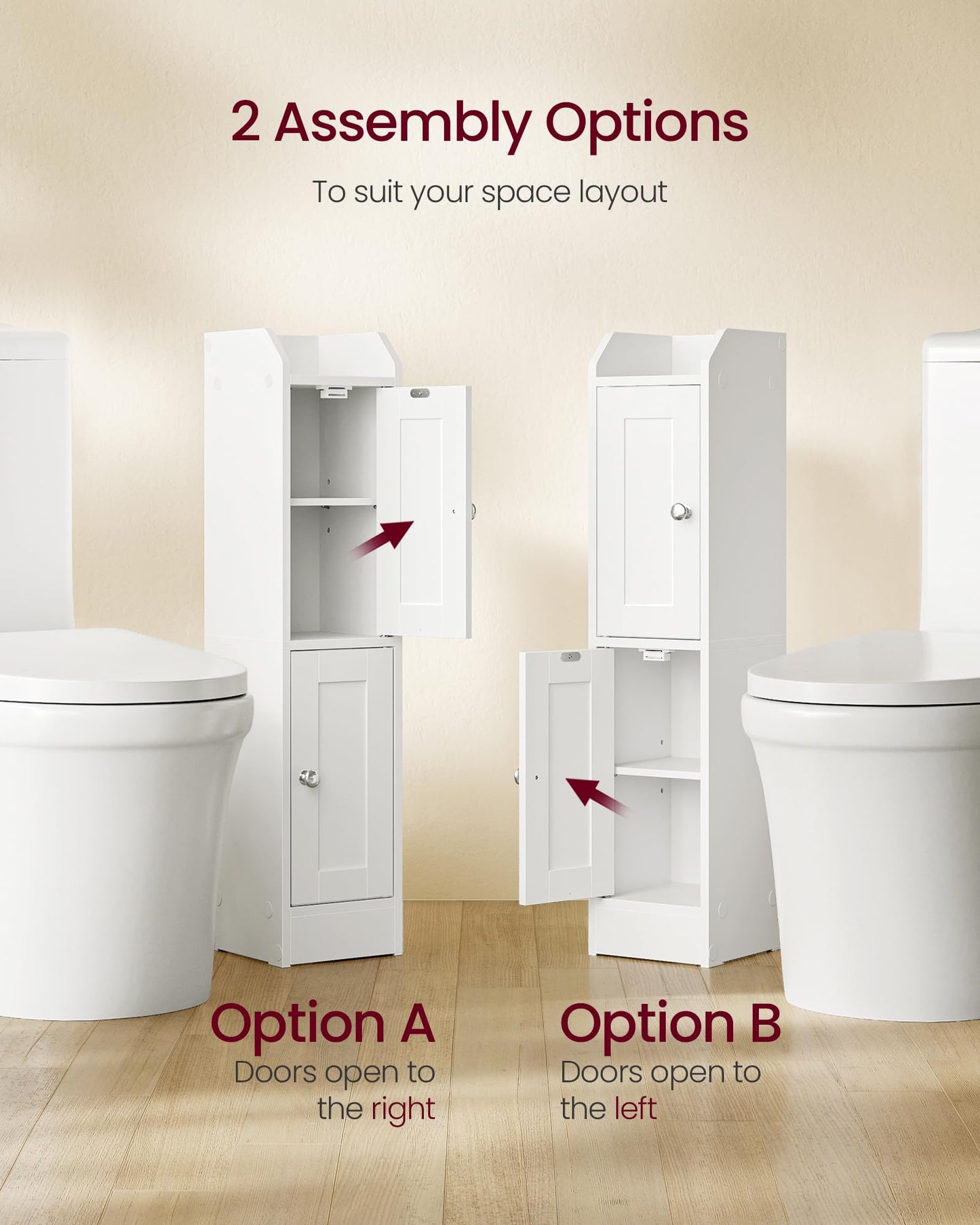 VASAGLE Siren Collection - Slim Storage Cabinet with Reversible Doors, Small Storage Corner Floor Cabinet, Narrow Orgnizer, Adjustable Shelves, Farmhouse, Cloud White UBBK312WB01S