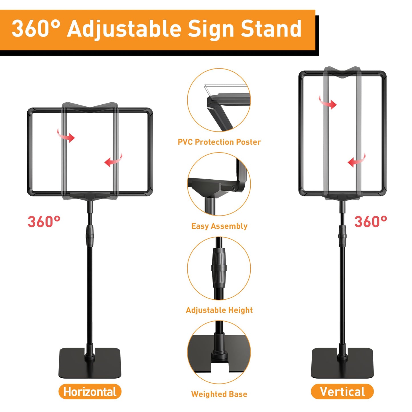 RANDUN Sign Holder Stand 8.5x11 inch Sign Stand Holder for Table Sign Stands for Display Advertising Menu Tabletop - Poster Sign Stand Adjustable Floor Standing Sign Holder - 4 Pack