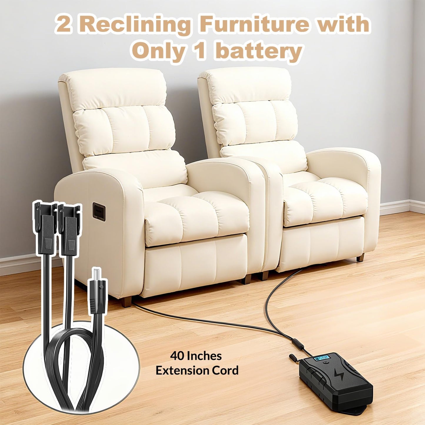SWANPOW Battery Pack for Reclining Furniture with Charger, 2500mAh Universal Recliner Battery Pack Rechargeable with LED Display for Electric Recliner, Sofa, Couch, Lift Chair, 2-Pin Motion Furniture