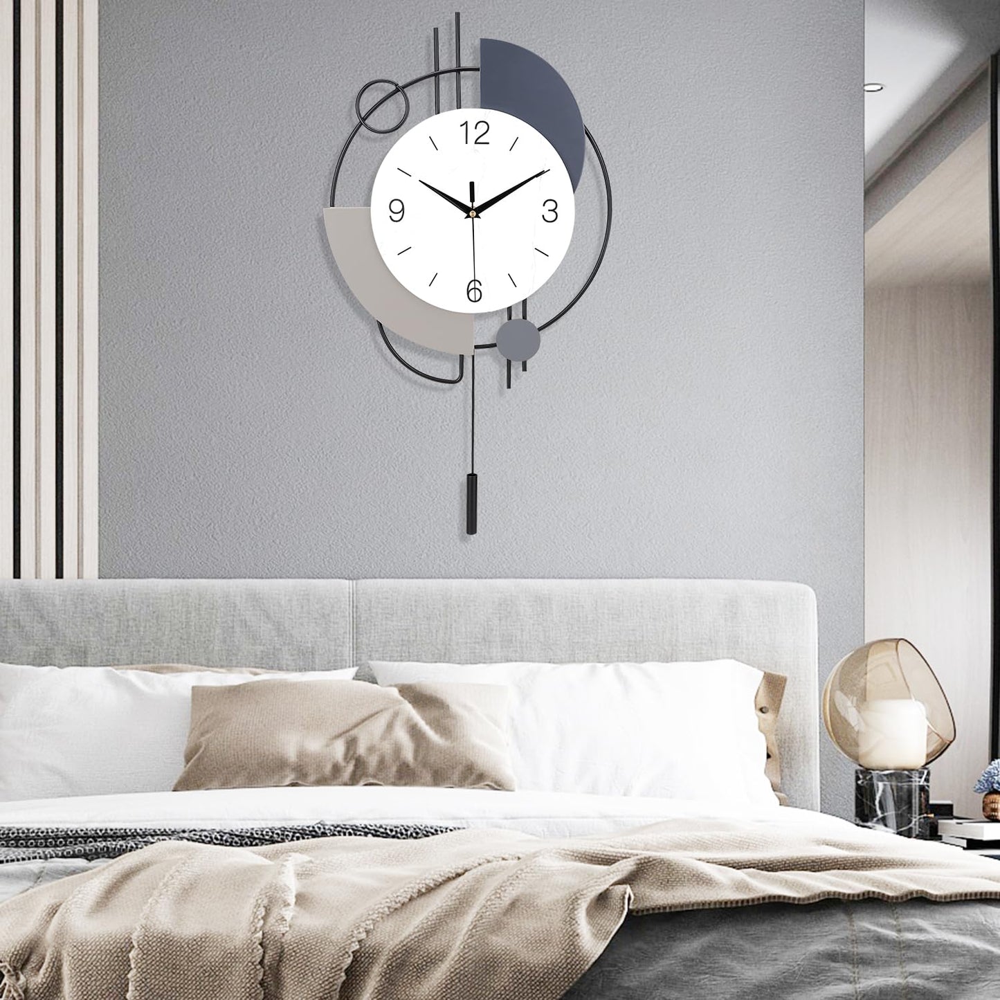 Dankeit Decorative Wall Clock with Pendulum,Silent Non-Ticking Quartz Battery Operated,Large Wall Clock for Living Room,Kitchen,Home,Bathroom,Bedroom Wall Decor,20x33.5 inch(Black)