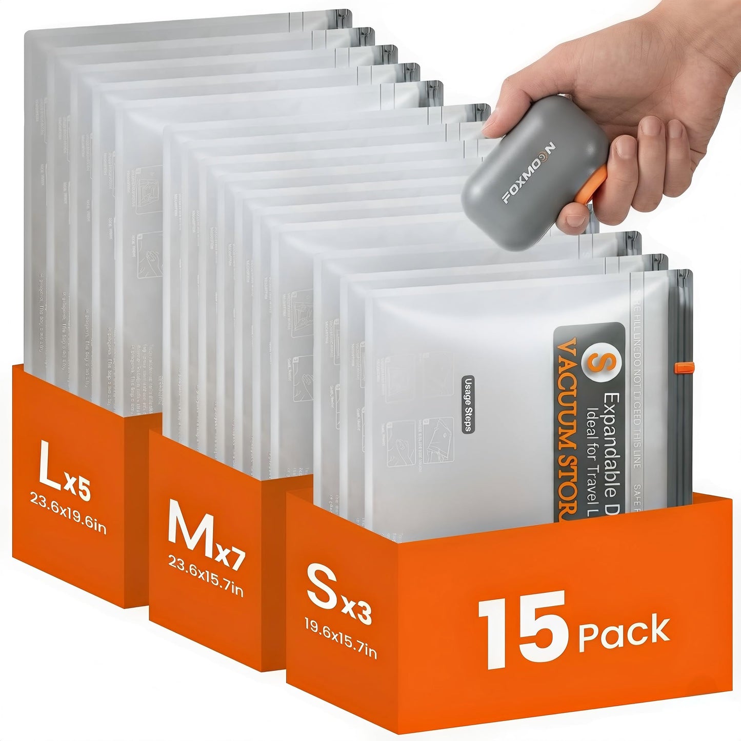 Vacuum Bags for Clothing Travel with Rechargeable Electric Pump, 15 Pack Compression Vacuuum Storage Bags for Luggage and Seasonal Storage, Space Saver Seal Bags for Cruise and Vacation