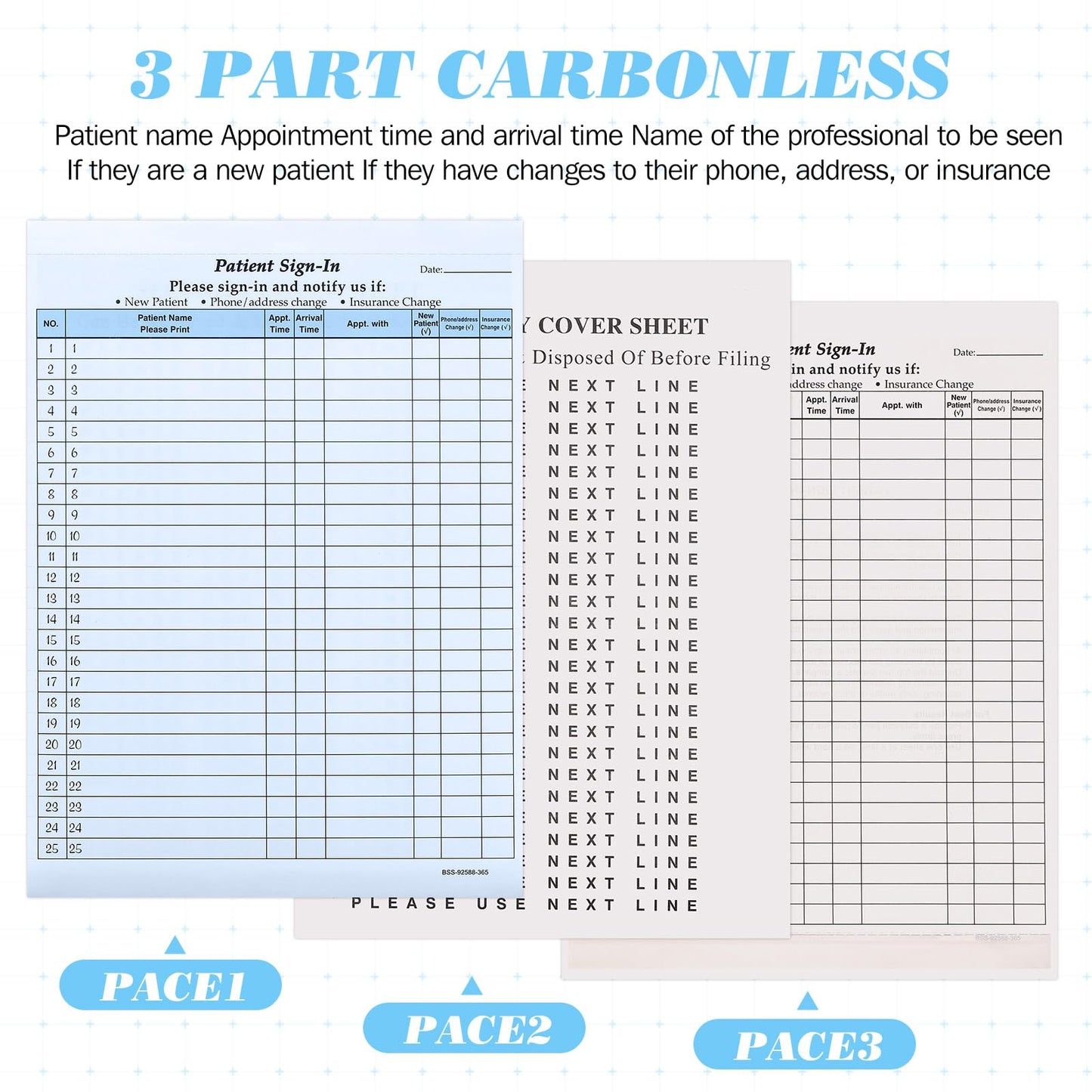 Resholder 250 Pack Patient Sign in Sheets Hipaa Compliant Patient Sign in Label Forms Peel Off Adhesive Labels Carbonless 3 Part Forms for Privacy in Doctor Medical Clinic Dental Office(Blue)