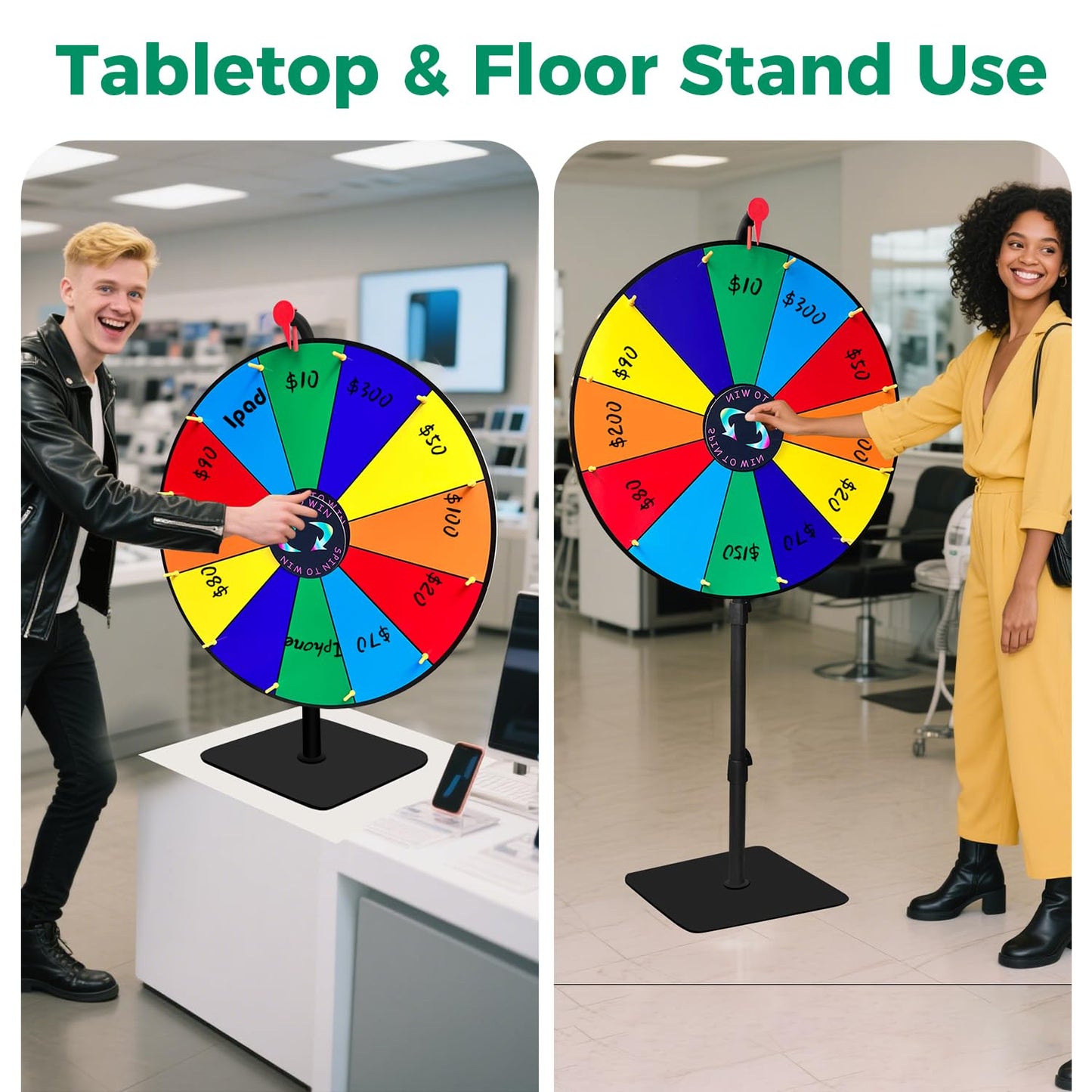 24 Inch Heavy Duty Spinning Prize,Ajustable 34"-61" Height Spinning Wheel for Prizes,12 Slots & Dry Erase Marker & Eraser for Carnival,Wheel of Fortune Game Carnival & Engaging Home Parties,Tradeshow