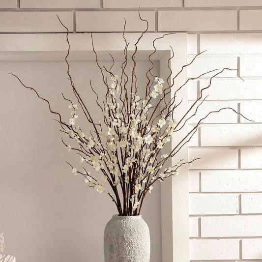 Daifunli 8 Pcs 38 Inch Artificial Flowers Cherry Blossom 45 Inch Curly Willow Branches for Spring Summer Indoor Decoration Faux Long Stem Silk Plum Blossom for Wedding Home Office Hotel Vase Decor