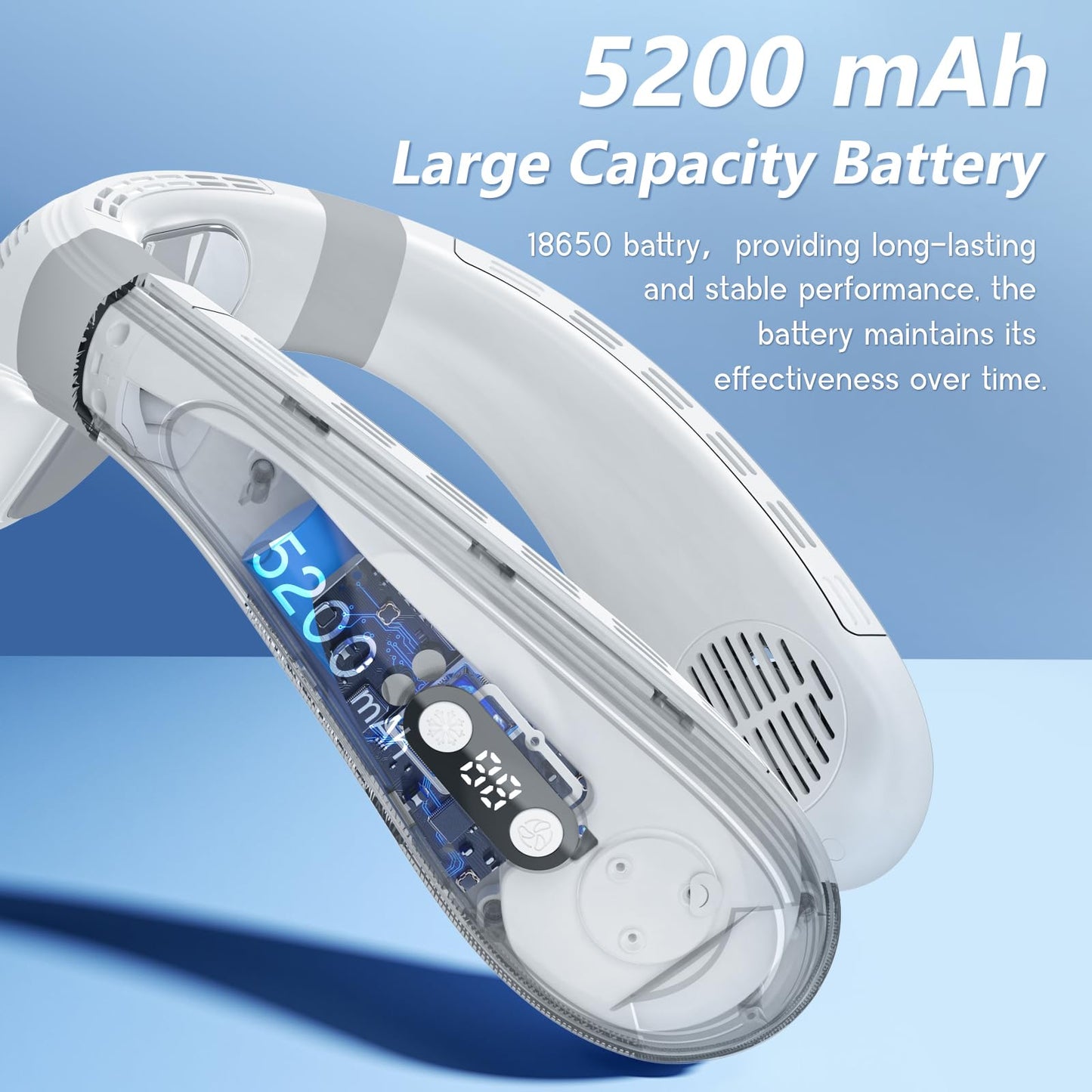 Agihoss Neck Air Conditioner Fans That Blow Cold Air Cooling Device Wearable Fan, 5200mAh Battery Operated Rechargeable Personal Fan, White