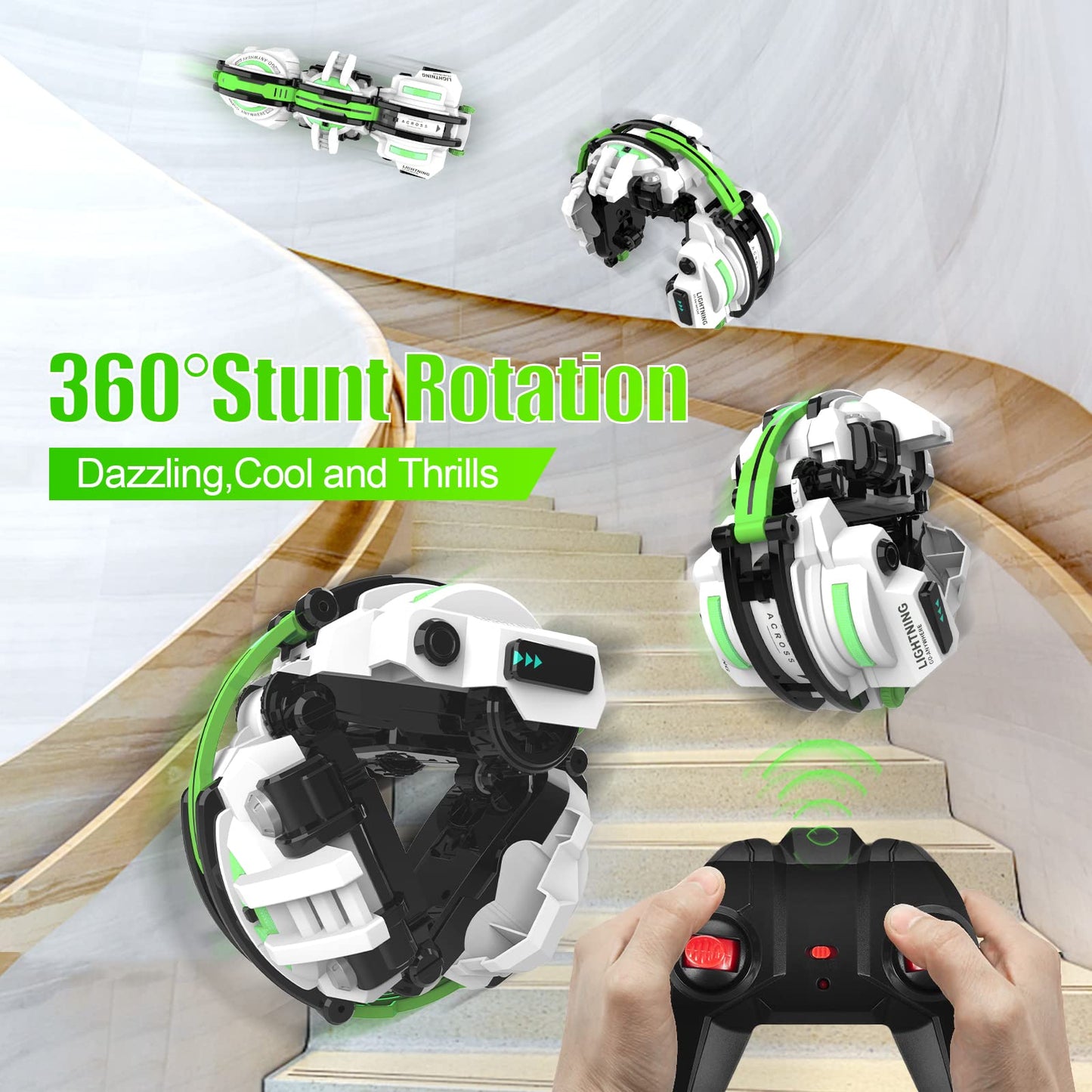 BAZADER RC Car with LED Lights - Remote Control Car Snakes 360° Roll Toy, Birthday for Kids Age 7 8 9 10 11+ Year Old, 2 Batteries 60+min, Indoor/Outdoor Toy for 6-12 yr Teen Boys