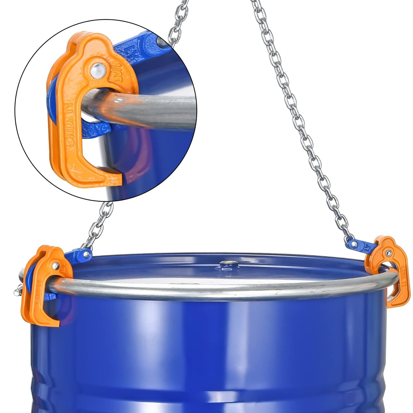 WowDIY 55 Gallon Drum Lift - Chain Drum Lifter - 2000 lbs Capacity - Upgraded Carbon Steel Hook with Built-in Spring Suitable for Plastic and Metal Drums - This Product is Protected by a US Patent.