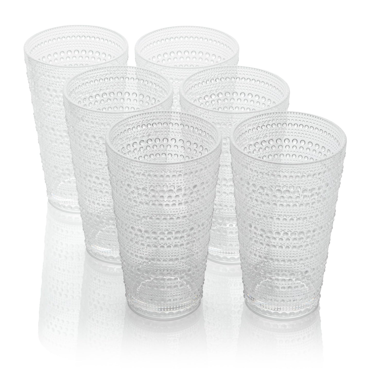 Santa Fe Clear Set of 6 Premium Acrylic Ice Tea Glass 22 oz – Unbreakable Drinkware with Textured Bubble Design, Shatterproof Tumblers for Indoor & Outdoor Use